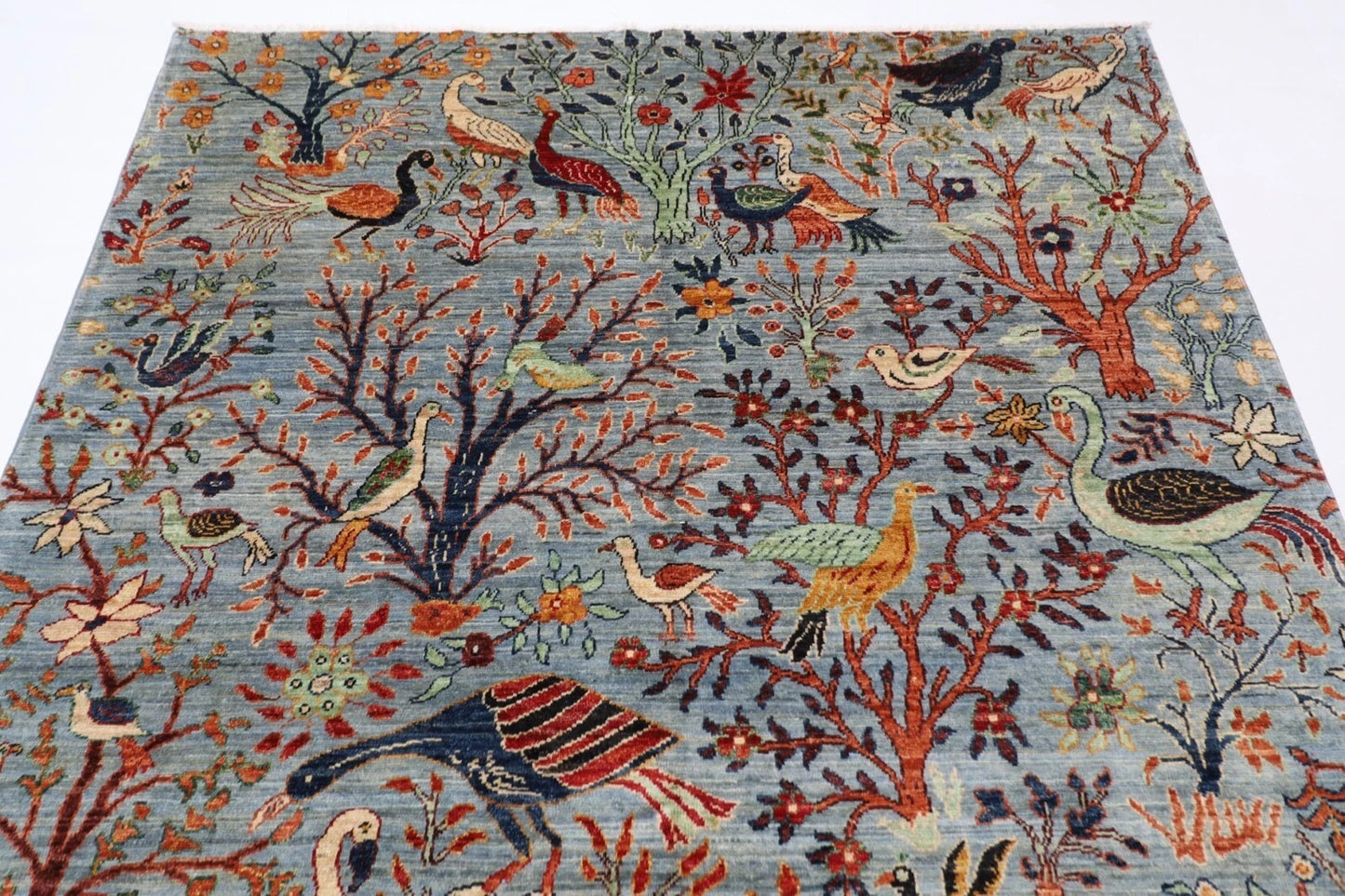 188 x 266 cm | Birds Gray Afghan Tribal Hand Knotted Veg Dye Wool carpet