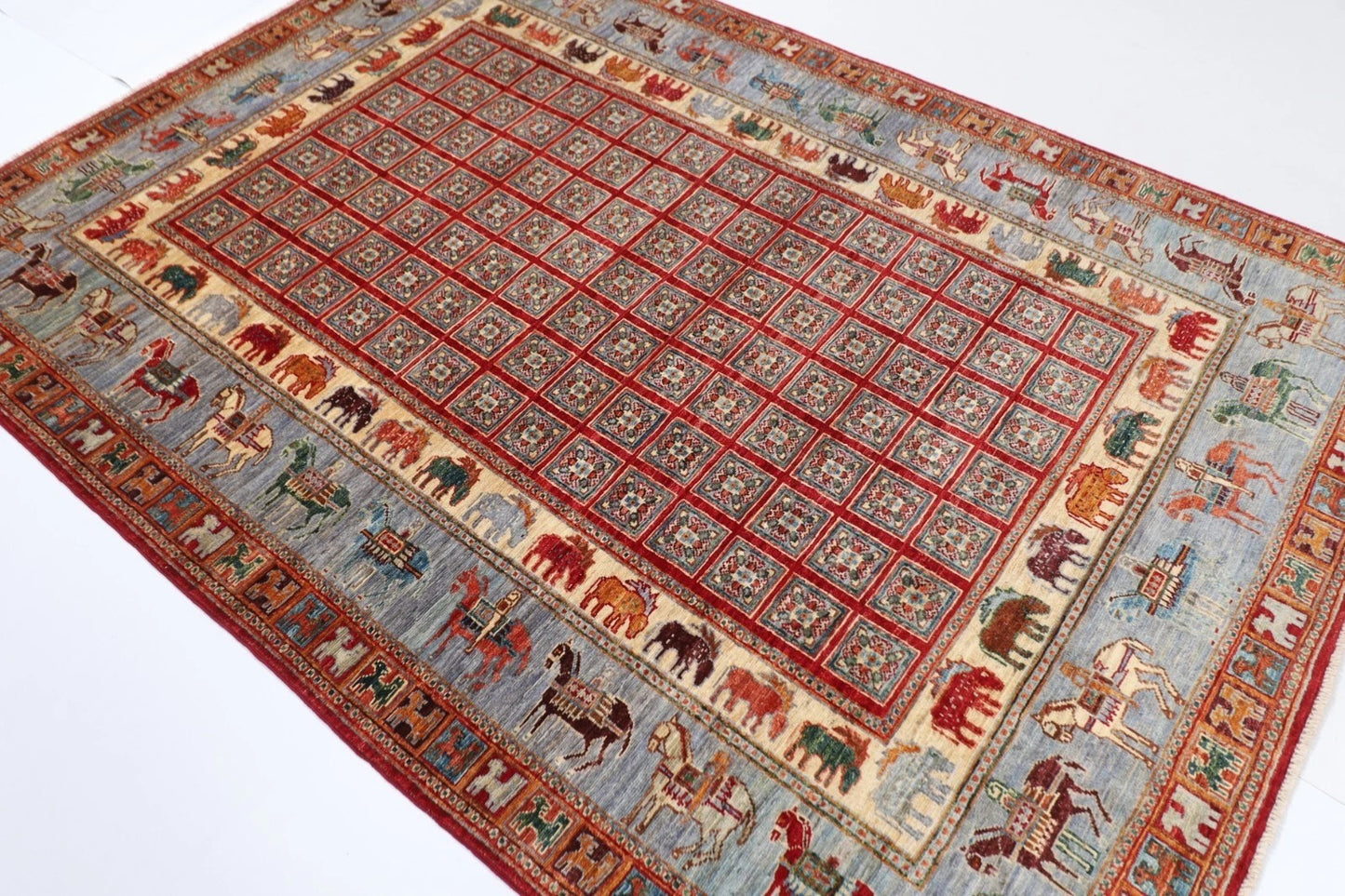 172 x 246 cm | Pazyryk Afghan Tribal Hand Knotted Veg Dye Wool Carpet