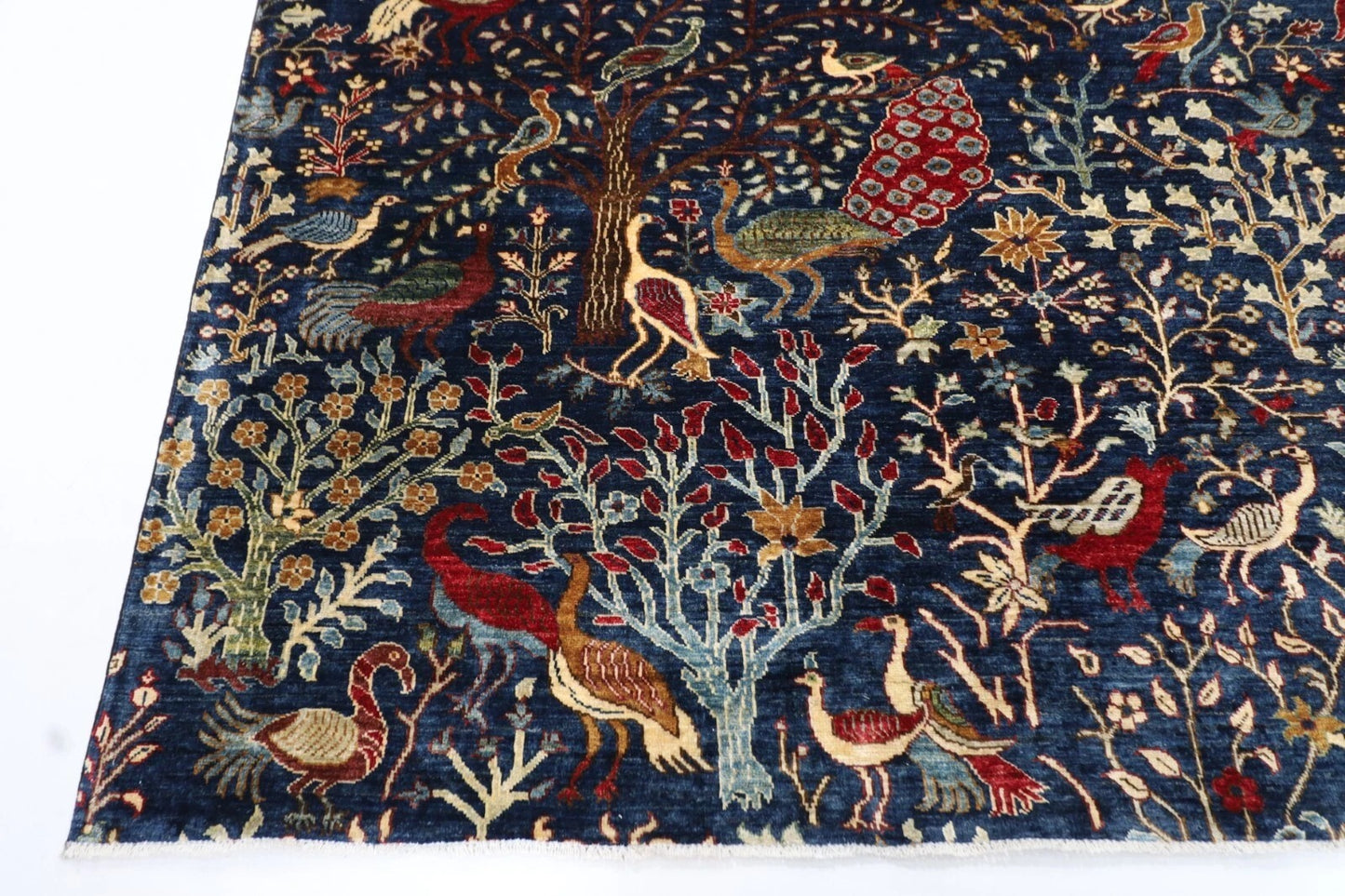 275 x 355 cm | Birds Navy Afghan Tribal Hand Knotted Carpet