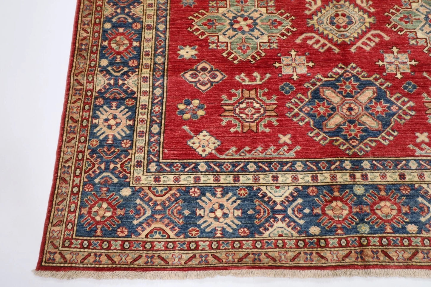 188 x 268 cm | Kazak Red Afghan Tribal Hand Knotted Veg Dye Wool Carpet