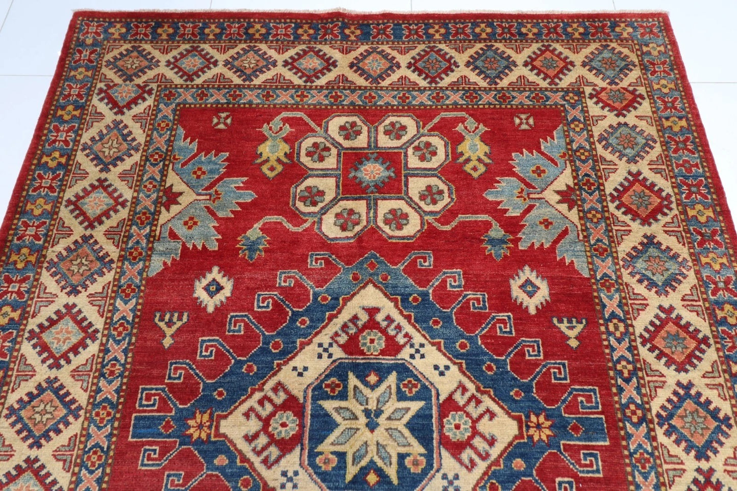 175 x 231 cm | Kazak Afghan Tribal Hand Knotted Veg Dye Wool Carpet