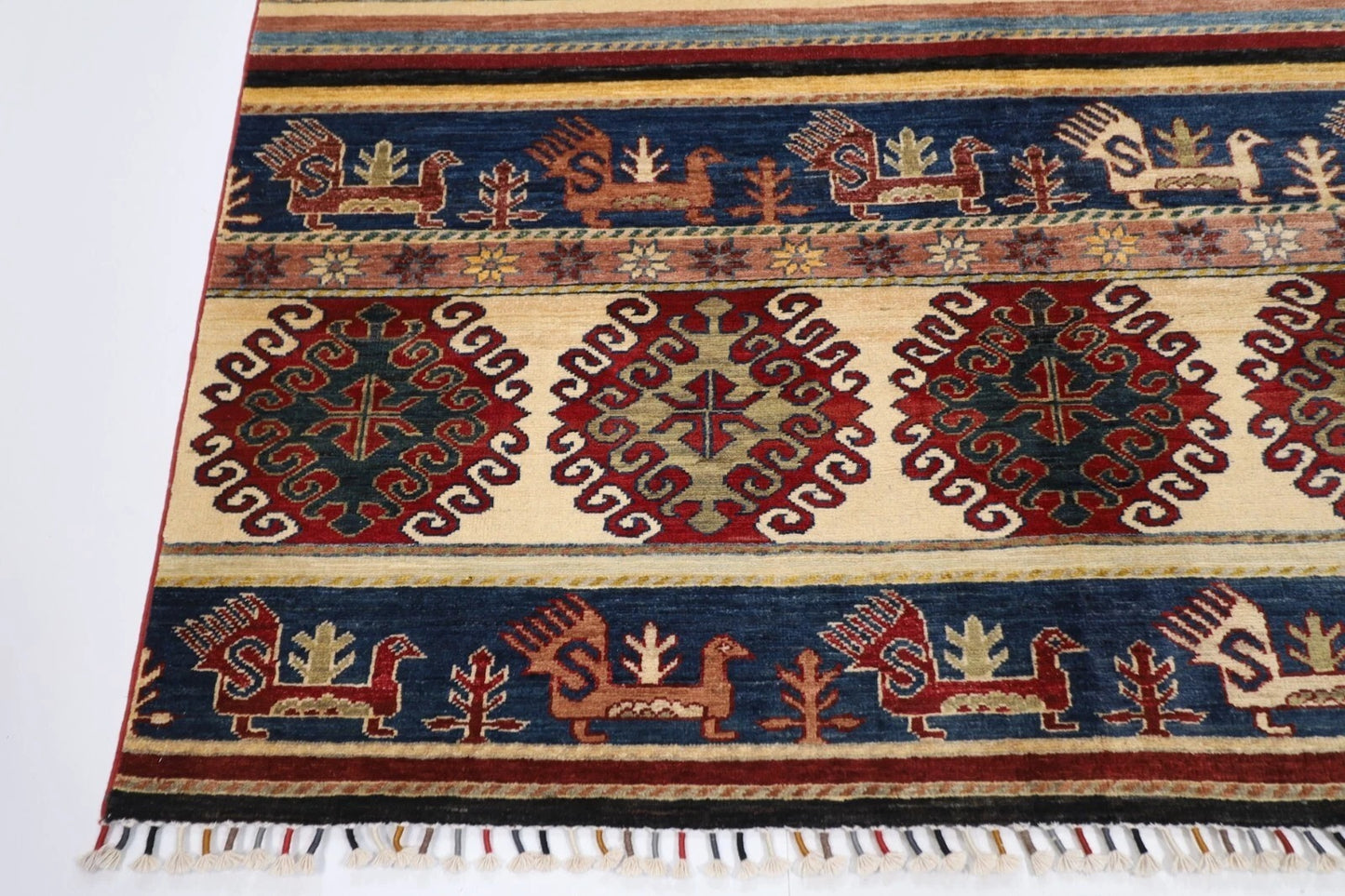 204 x 294 cm | Striped Afghan Tribal Hand Knotted Carpet