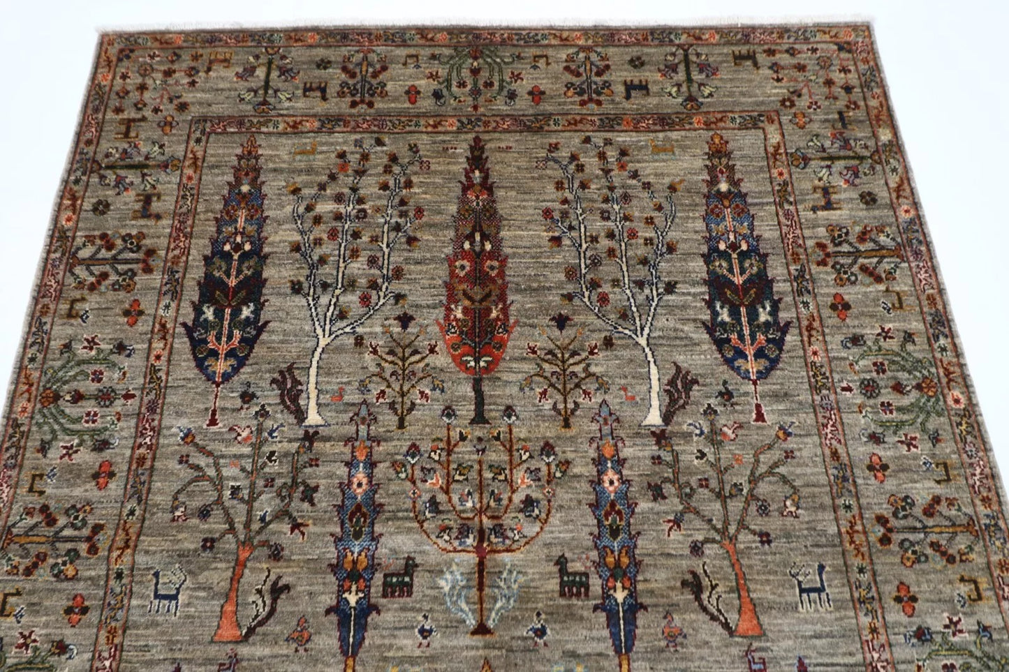 153 x 202 cm | Tree of Life Afghan Tribal Hand Knotted Veg Dye Wool Carpet