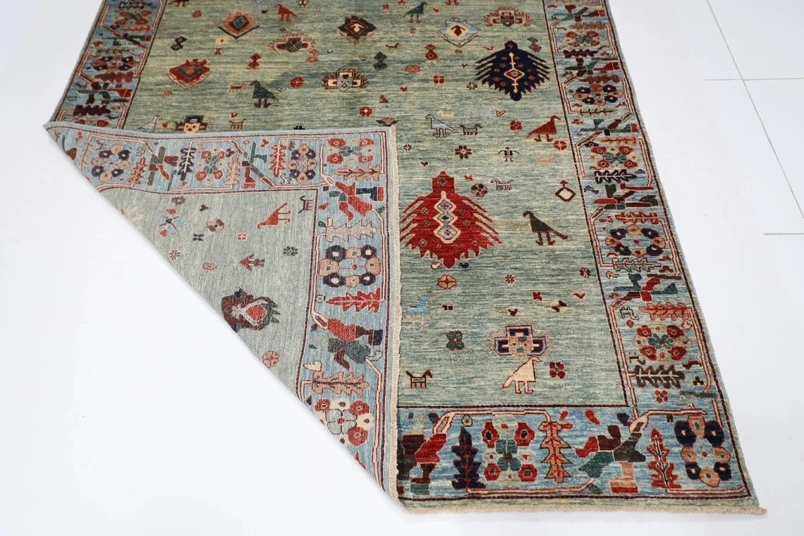 183 x 263 cm | Gabbeh Animal Blue Afghan Tribal Hand Knotted Veg Dye Wool Carpet