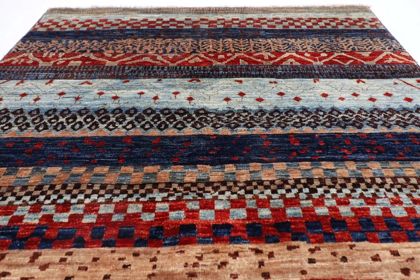 127 x 173 cm | Striped Afghan Tribal Hand Knotted Veg Dye Wool carpet