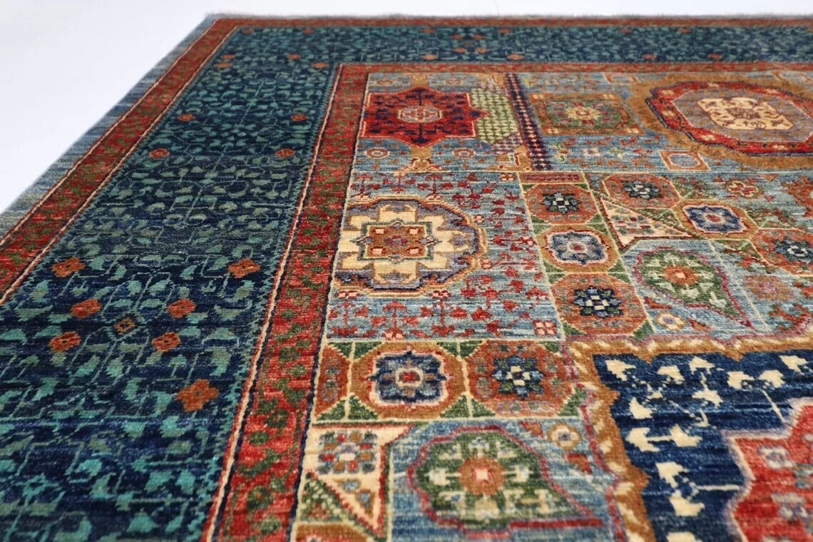 188 x 271 cm | Mamluk Blue Afghan Tribal Hand Knotted Veg Dye Wool carpet