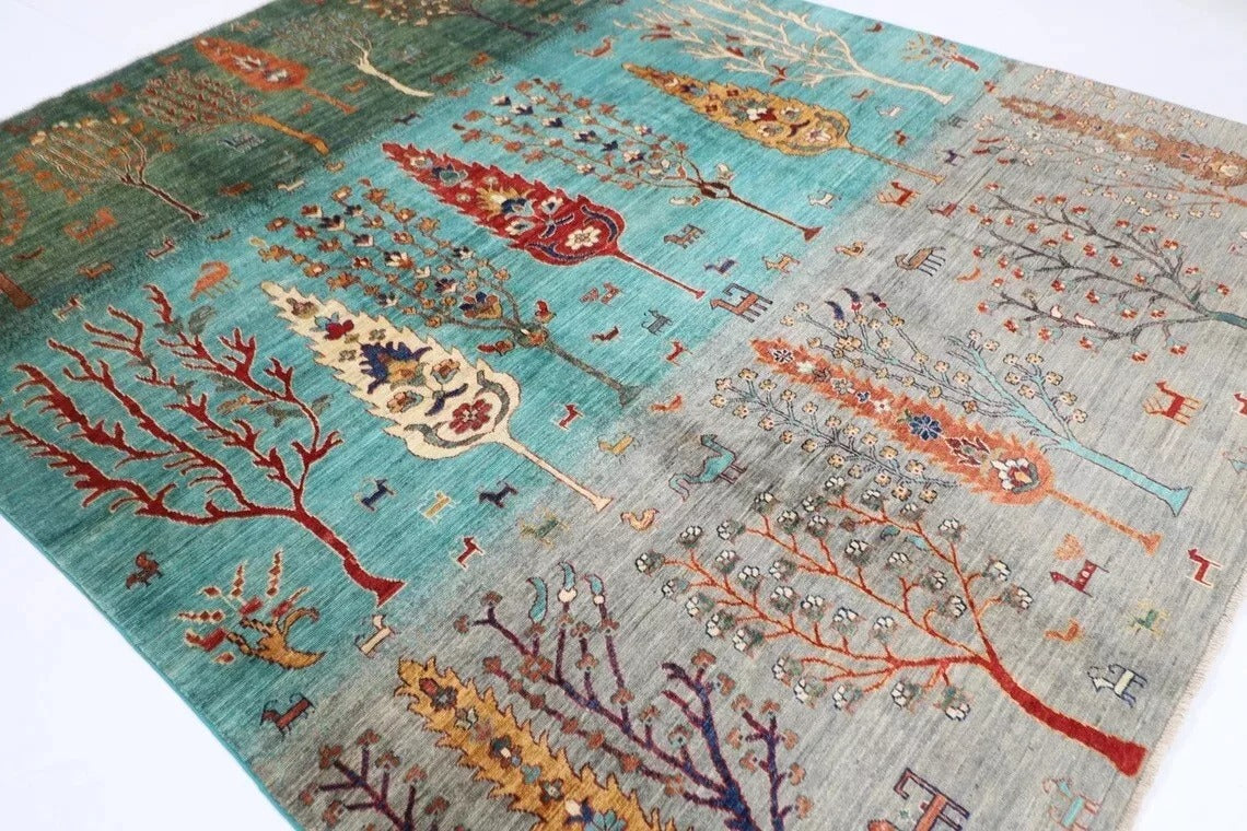 252 x 299 cm | Tree Afghan Tribal Hand Knotted Carpet