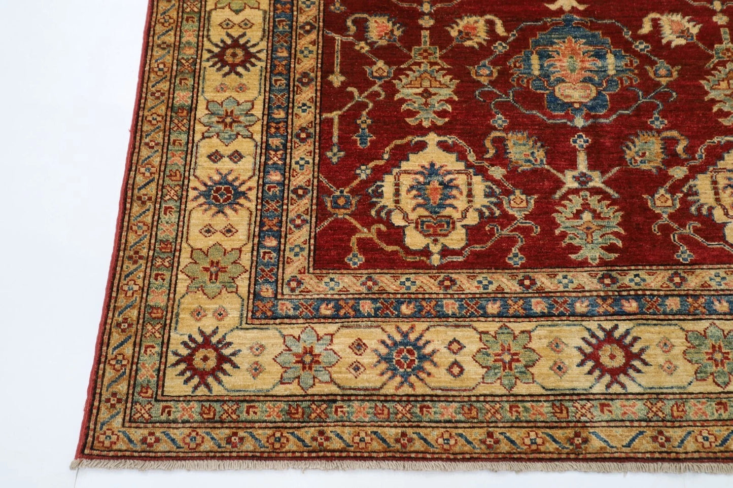 178 x 260 cm | Kazak Red Afghan Tribal Hand Knotted Veg Dye Wool Carpet