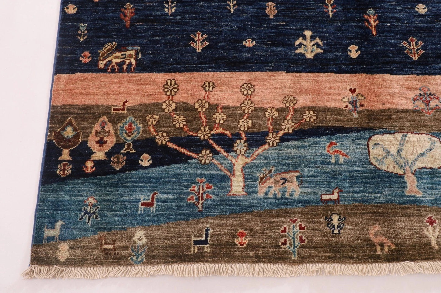 148 x 204 cm | Landscape Afghan Tribal Hand Knotted Veg Dye Wool Carpet