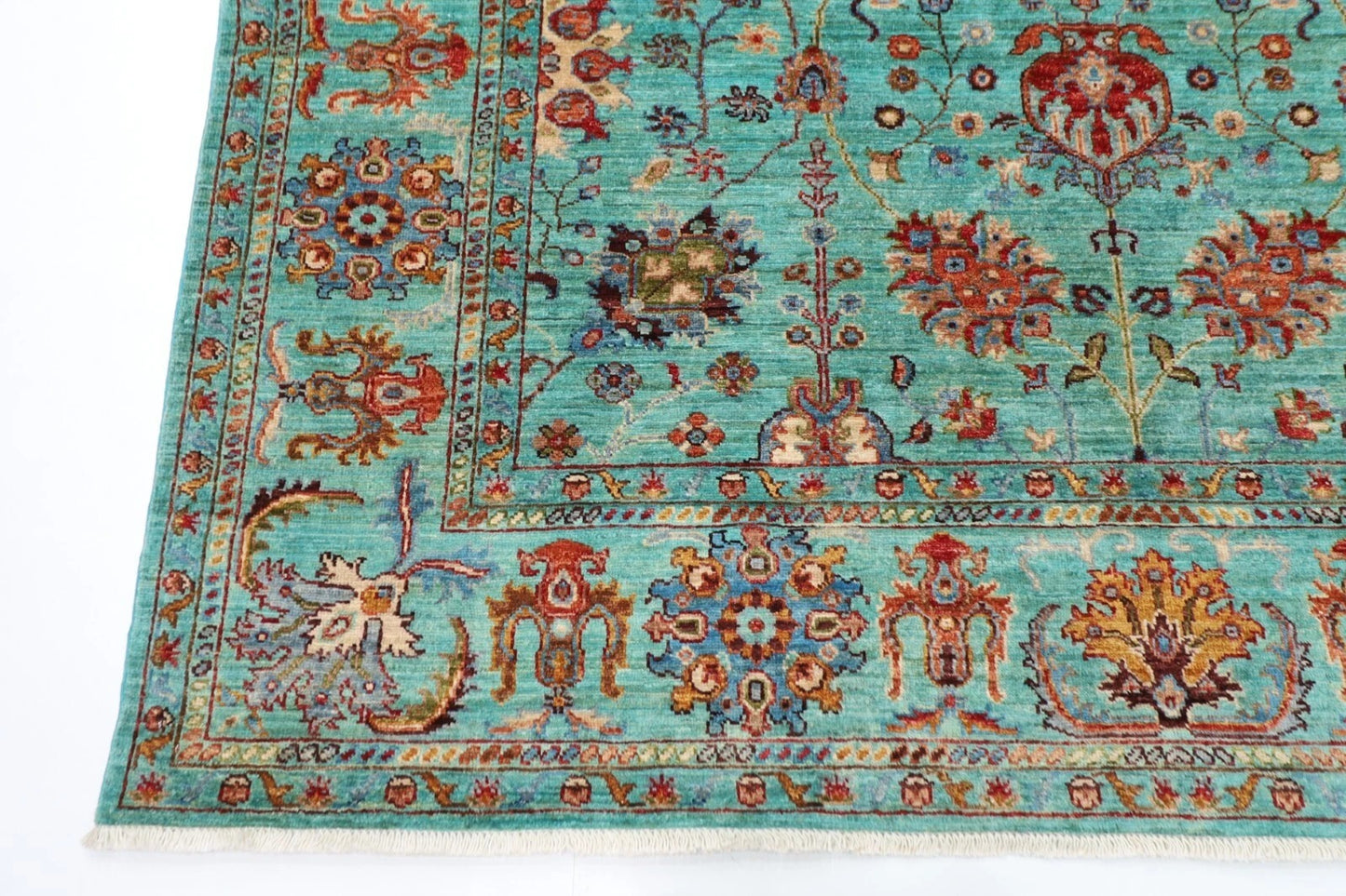 203 x 296 cm | Turquoise Afghan Tribal Hand Knotted Carpet