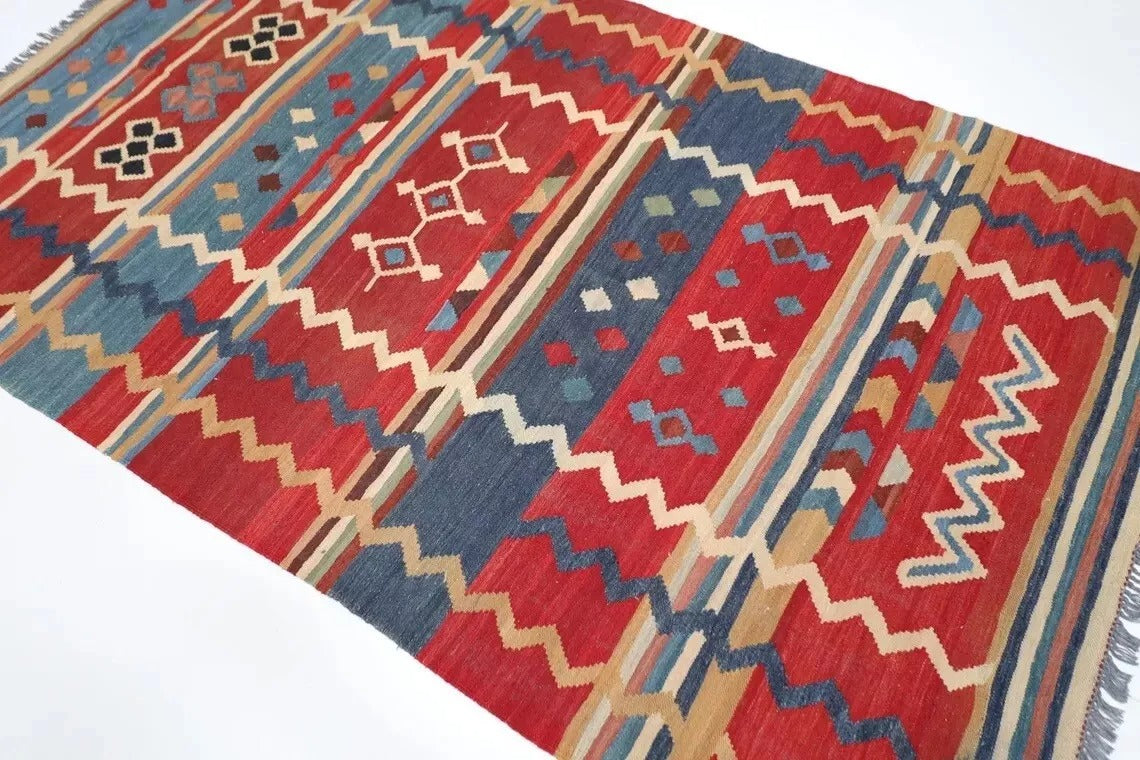 154 x 256 cm | Flat Weaved Afghan Tribal Hand Knotted Veg Dye Wool Carpet