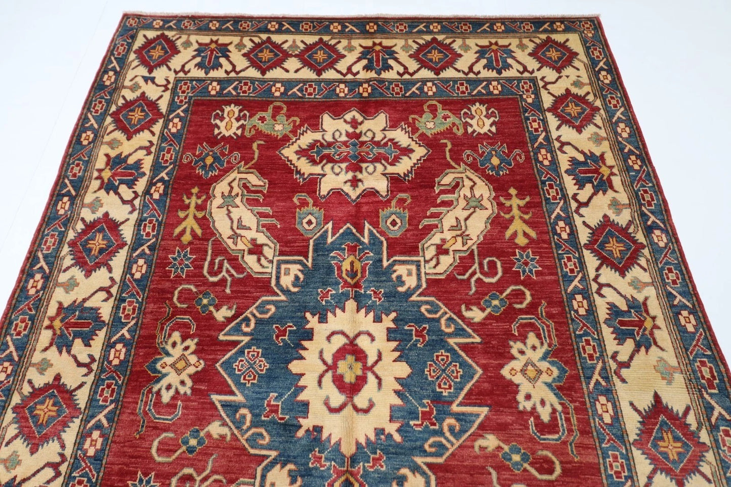 175 x 241 cm | Kazak Afghan Tribal Hand Knotted Veg Dye Wool Carpet