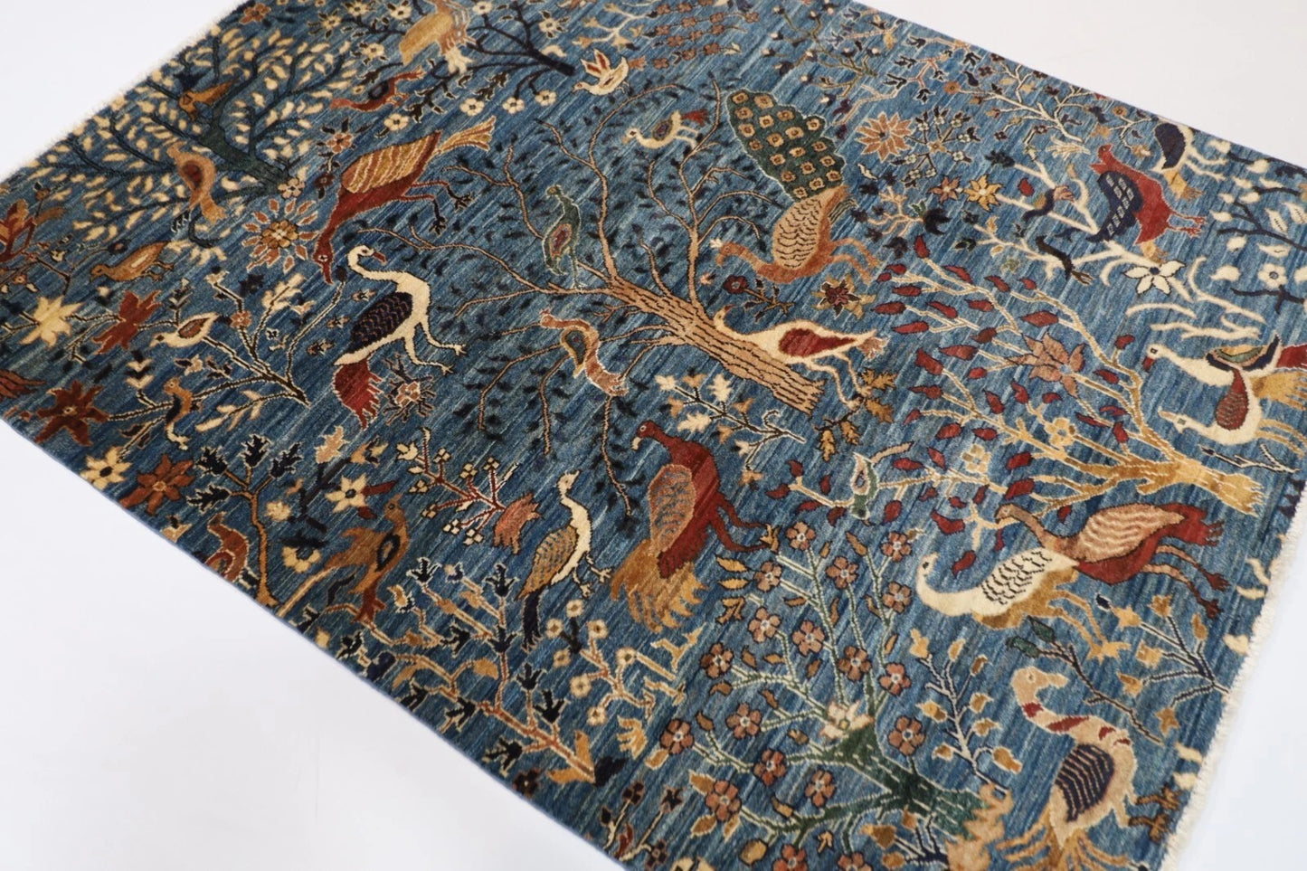 153 x 200 cm | Birds Afghan Tribal Hand Knotted Veg Dye Wool Carpet