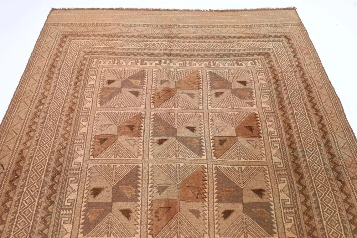 186 x 263 cm | Barjesta Beige Flat Weaved Afghan Tribal Hand Knotted Carpet Kilim