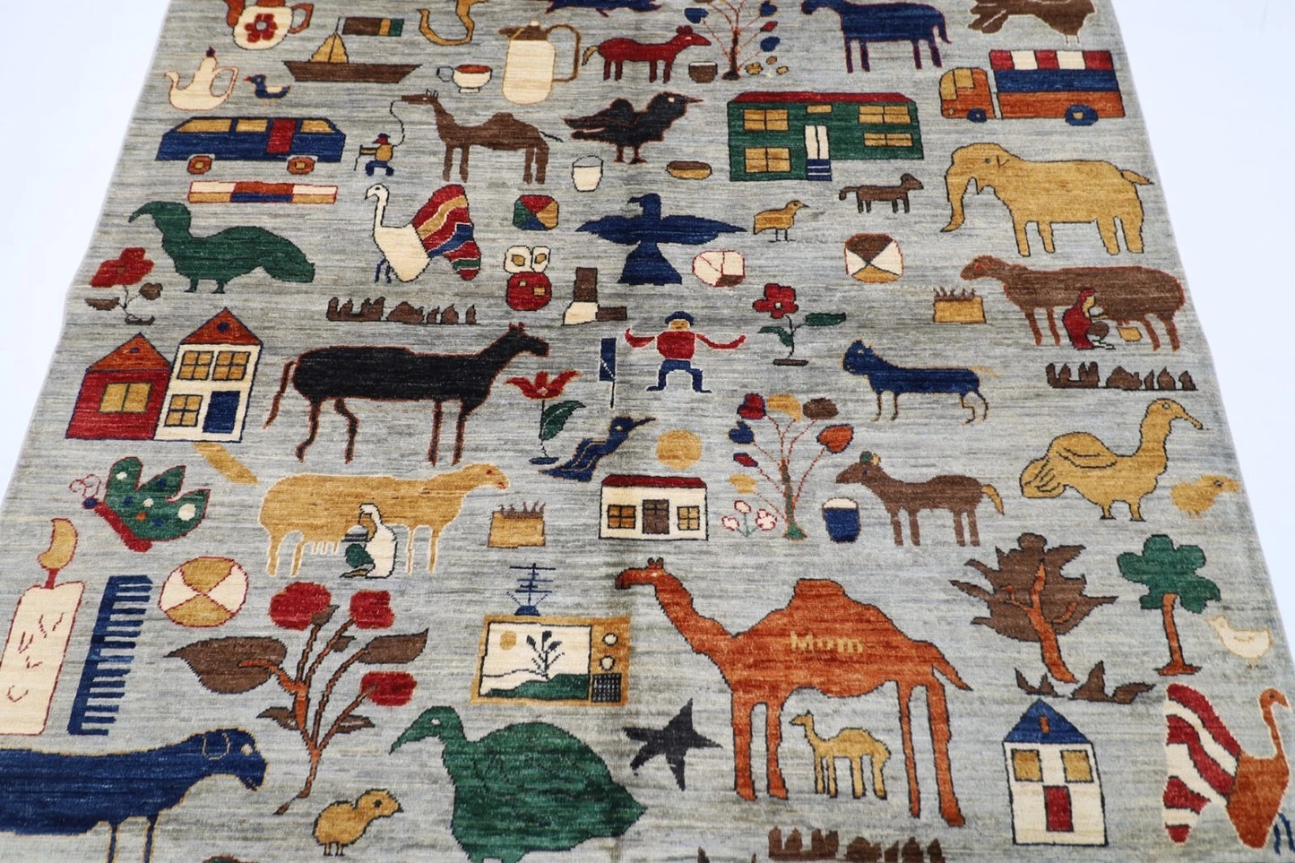 185 x 274 cm | Landscape Gabbeh Afghan Tribal Hand Knotted Veg Dye Wool Carpet