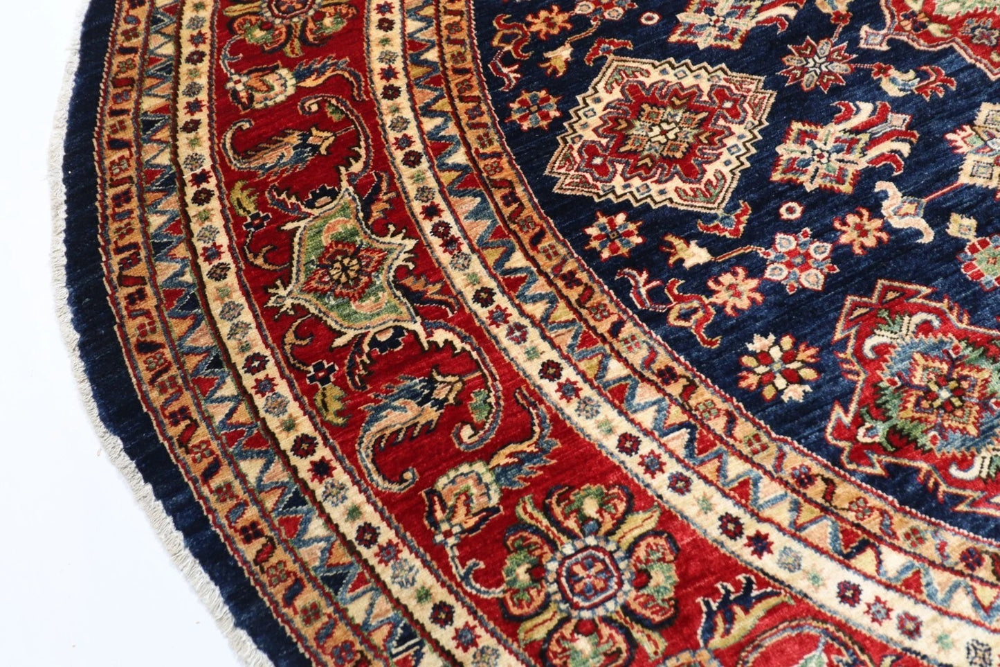 278 x 276 cm | Kazak Afghan Tribal Hand Knotted Wool Round Carpet