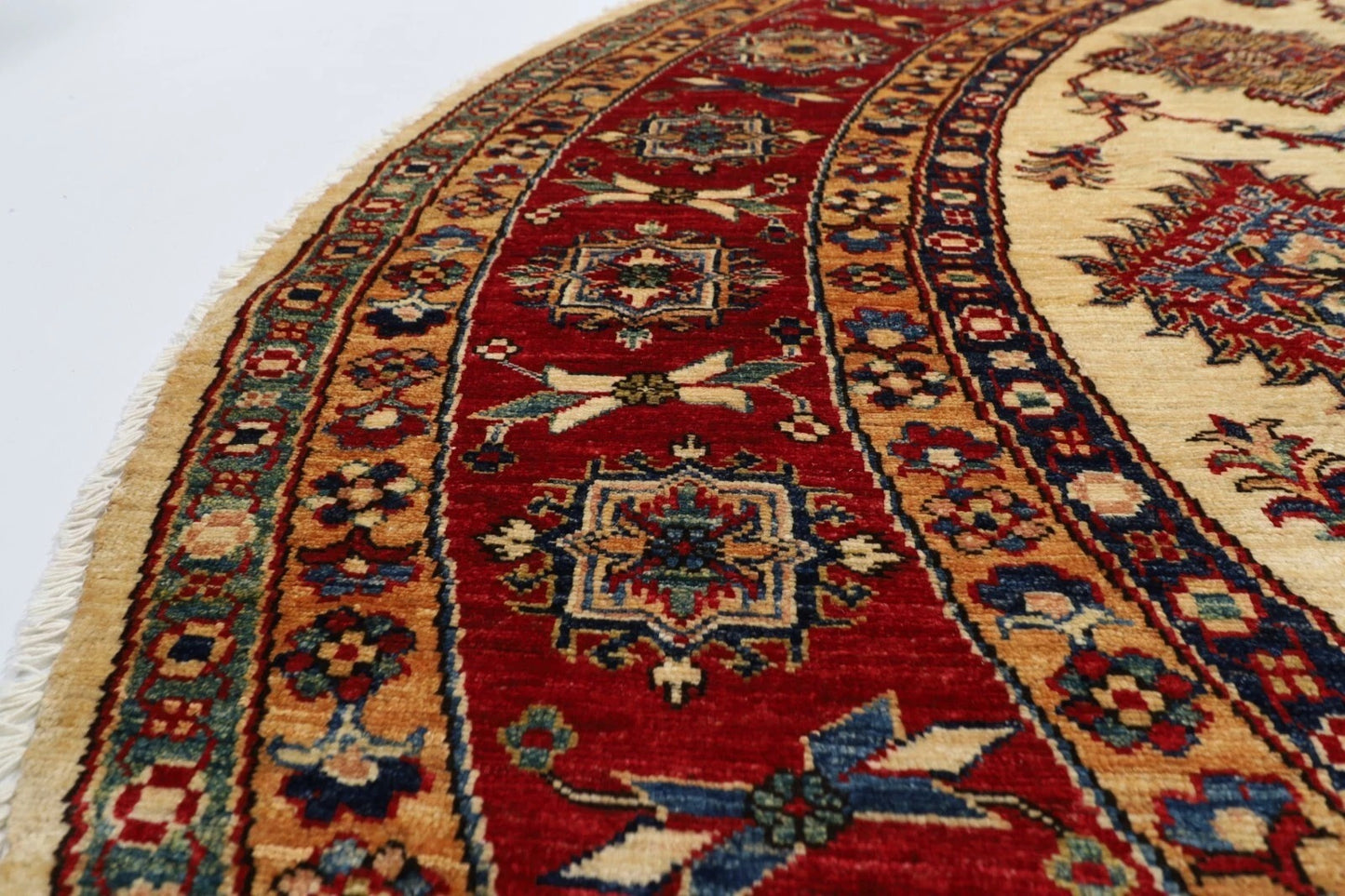 250 x 247 cm | Kazak Afghan Tribal Hand Knotted Wool Round Carpet