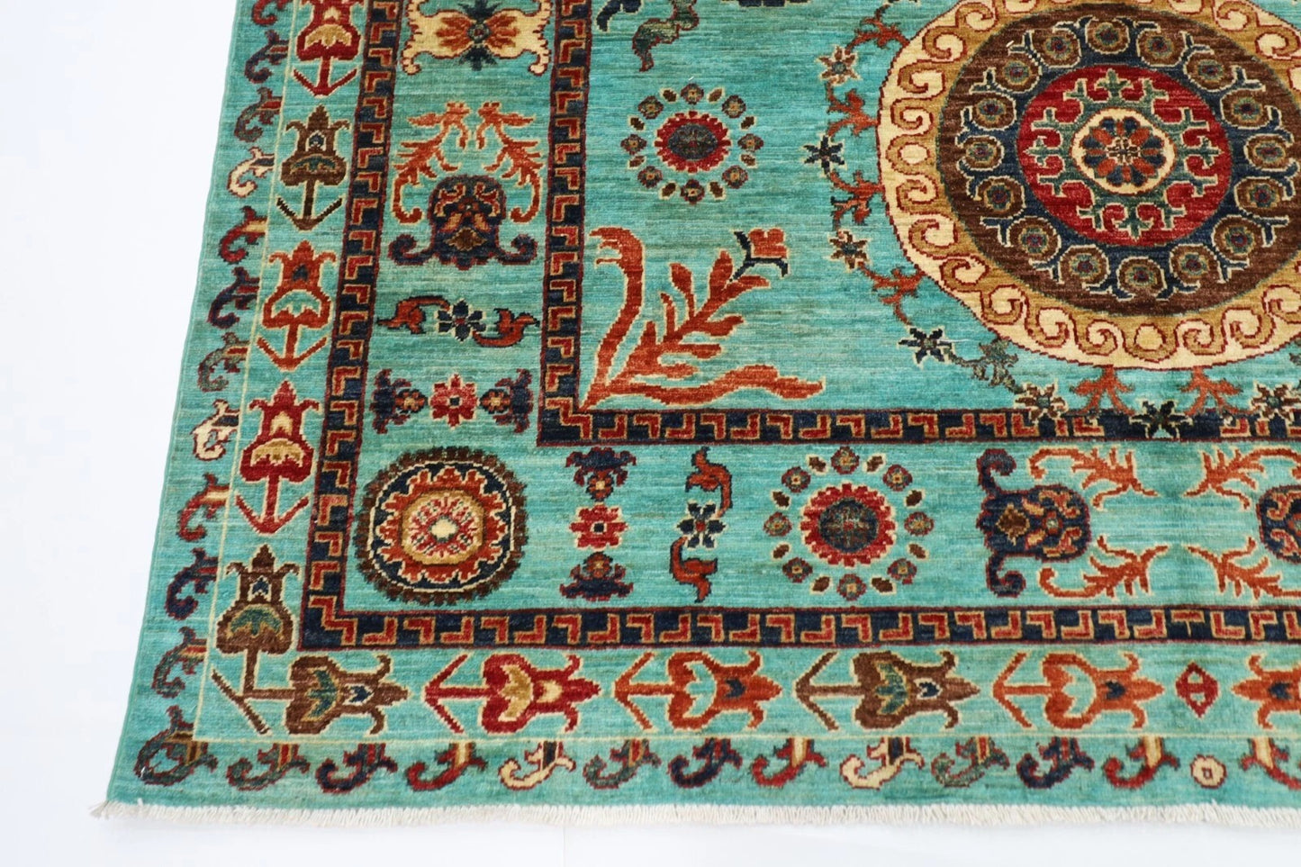 200 x 294 cm | Suzani Turquoise Afghan Tribal Hand Knotted Carpet