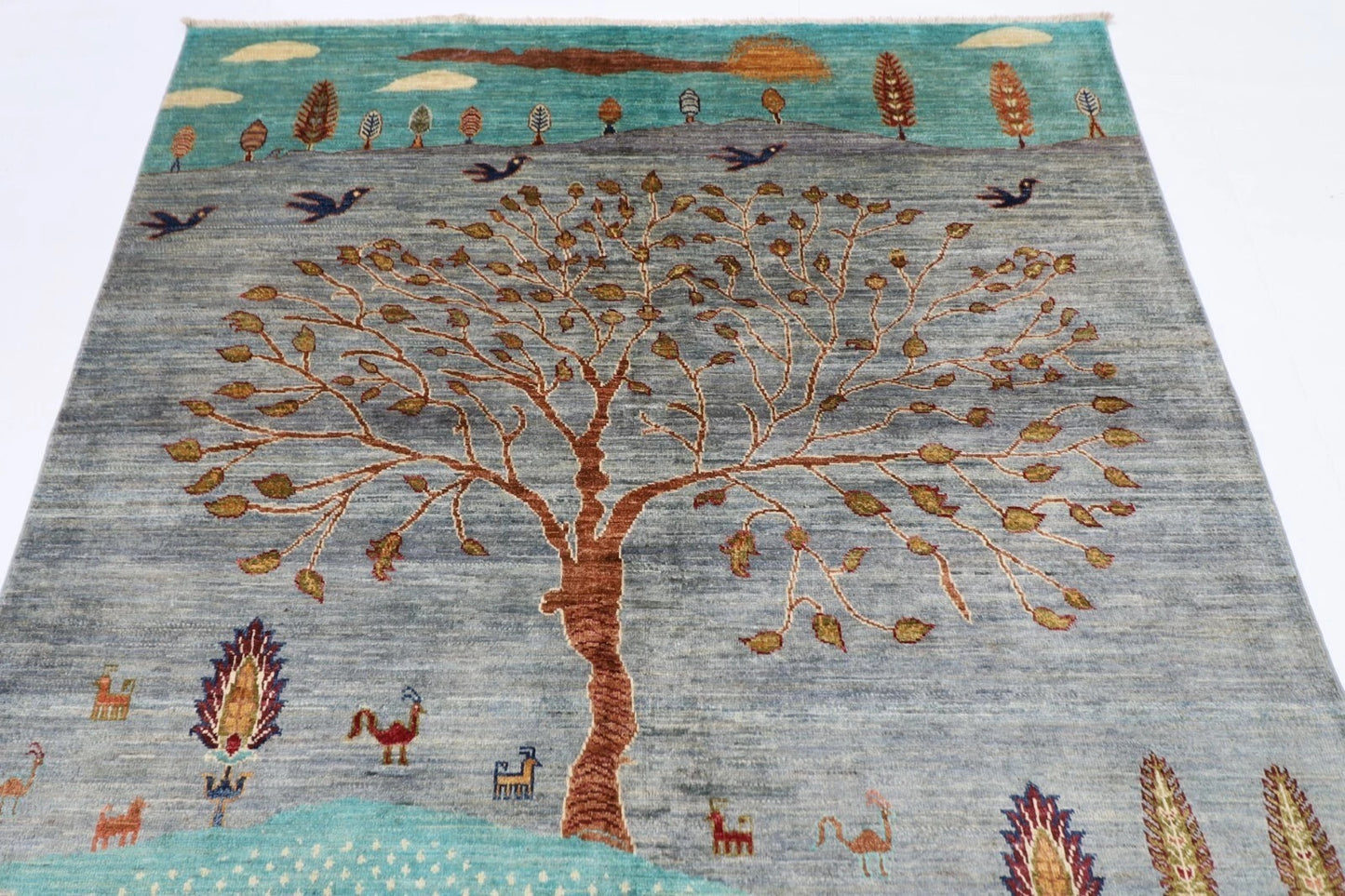 170 x 235 cm | Landscape Afghan Tribal Hand Knotted Veg Dye Wool Carpet