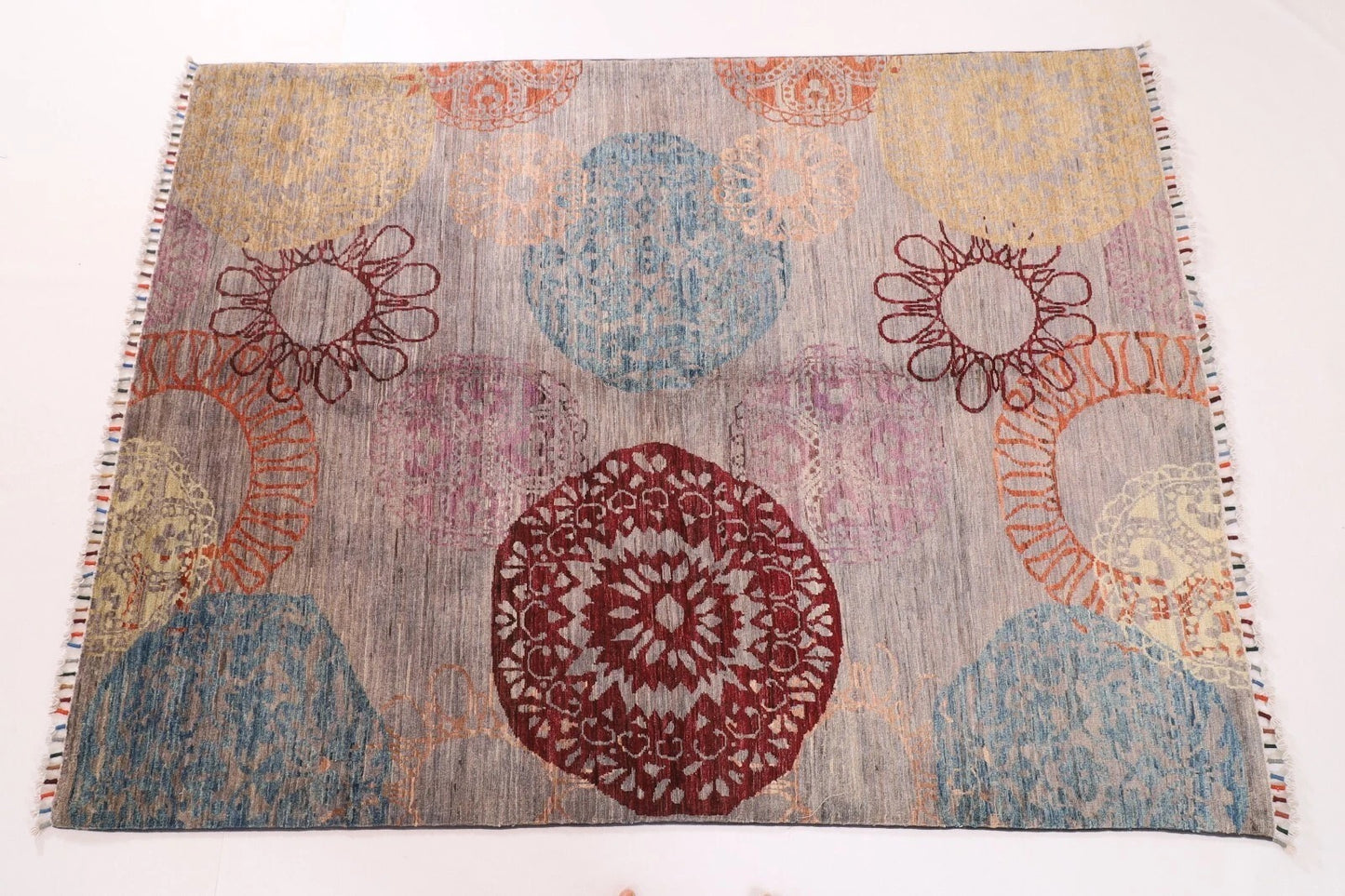 145 x 197 cm | Art Afghan Tribal Hand Knotted Veg Dye Wool Carpet