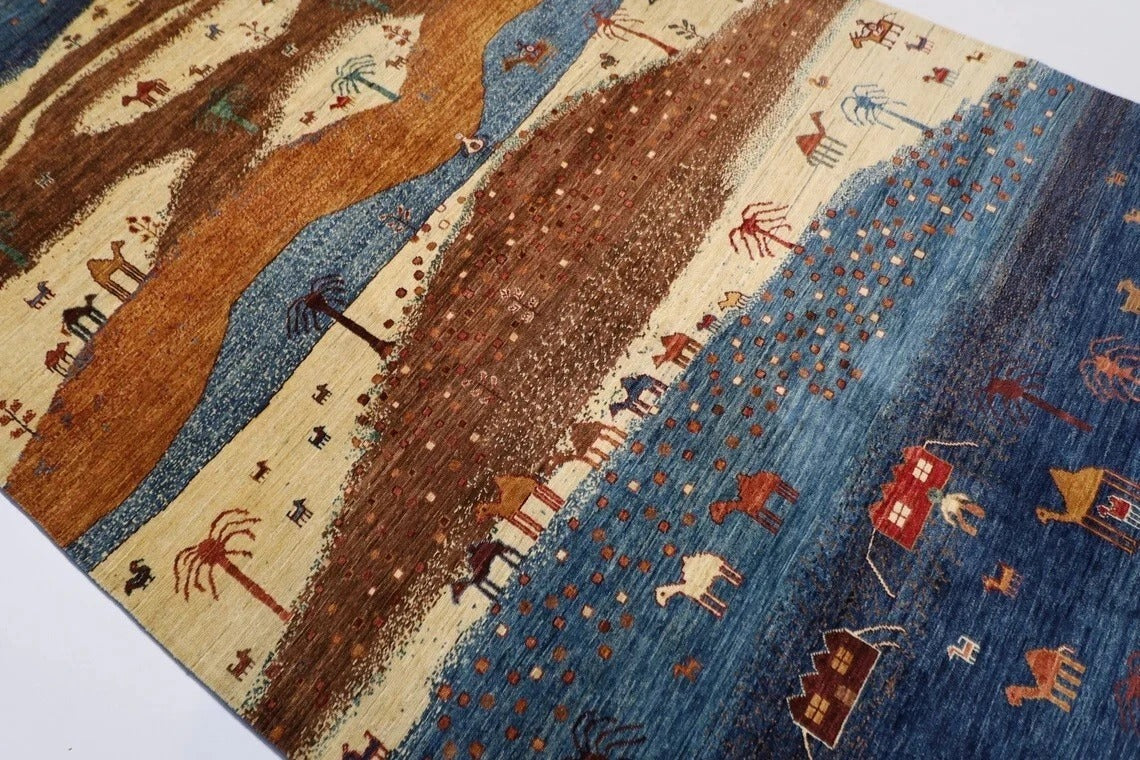 180 x 266 cm | Landscape Gabbeh Afghan Tribal Hand Knotted Veg Dye Wool Carpet