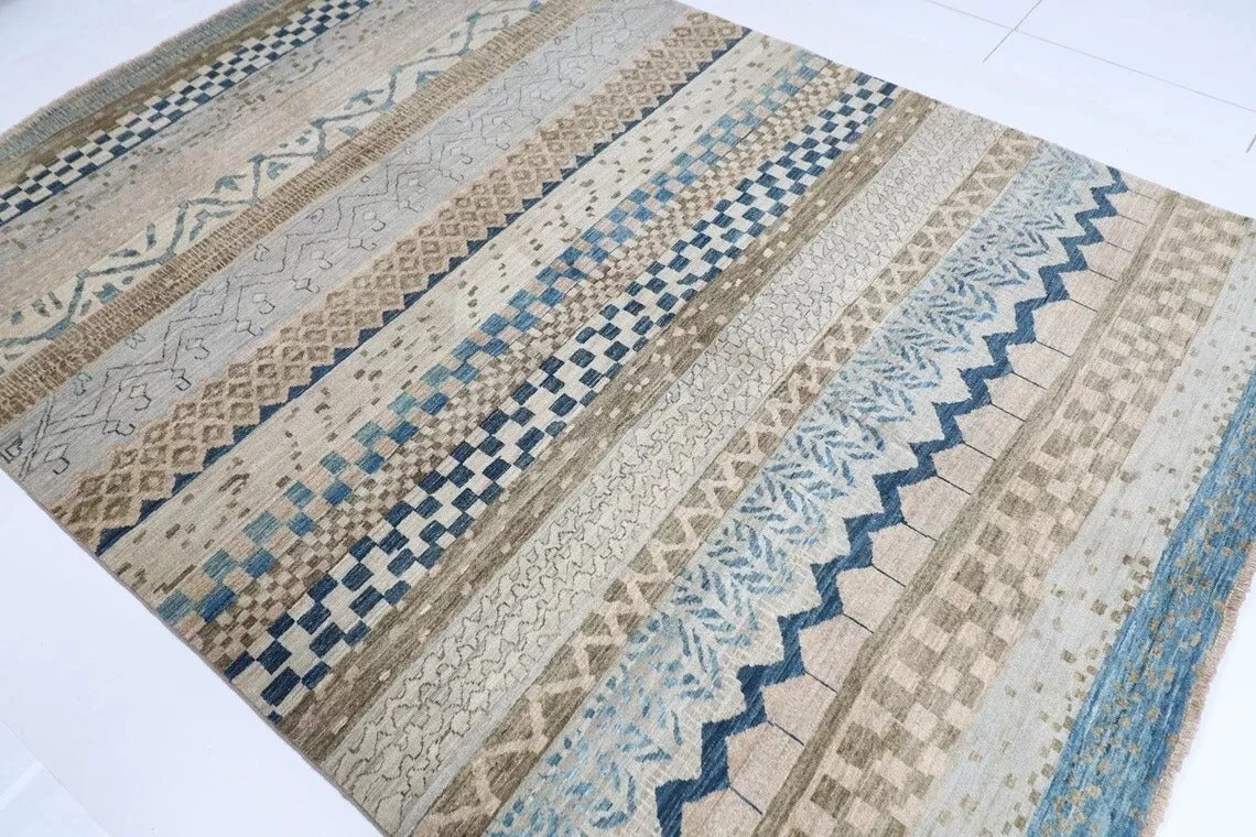 187 x 257 cm | Gabbeh Blue Afghan Tribal Hand Knotted Veg Dye Wool Carpet