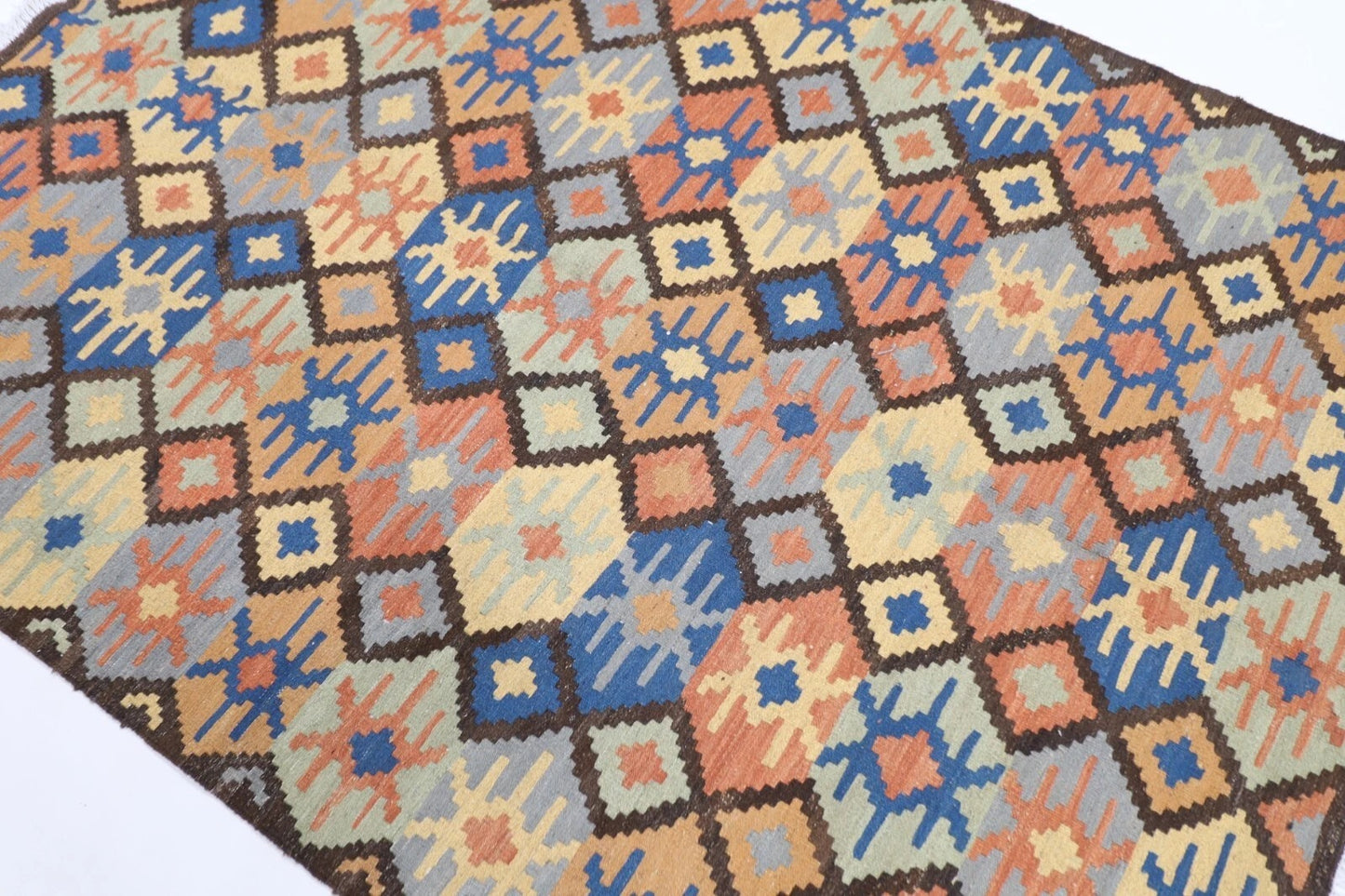 152 x 205 cm | Flat Weave Afghan Tribal Hand Knotted Veg Dye Wool Kilim