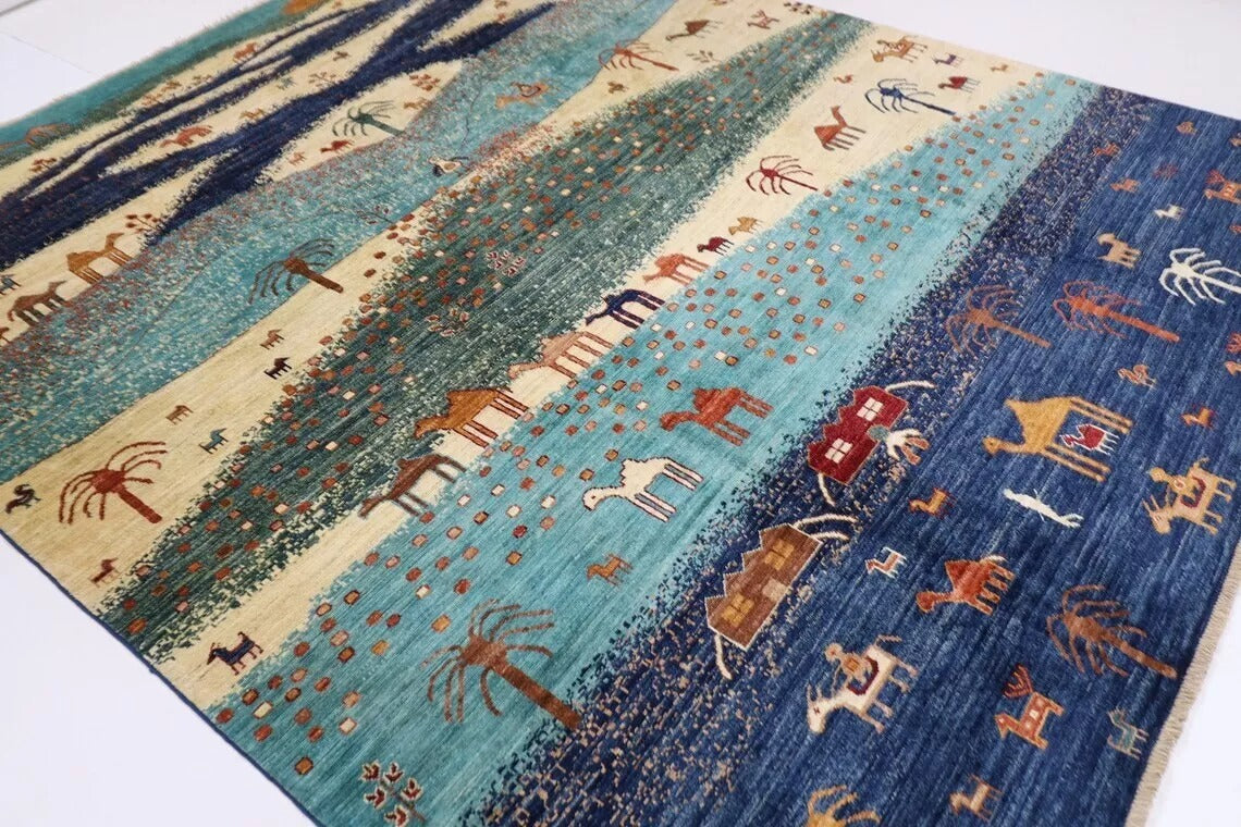 247 x 293 cm | Landscape Afghan Tribal Hand Knotted Carpet