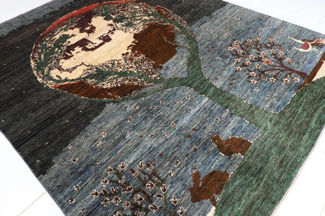 247 x 303 cm | Landscape Gabbeh Afghan Tribal Hand Knotted Carpet