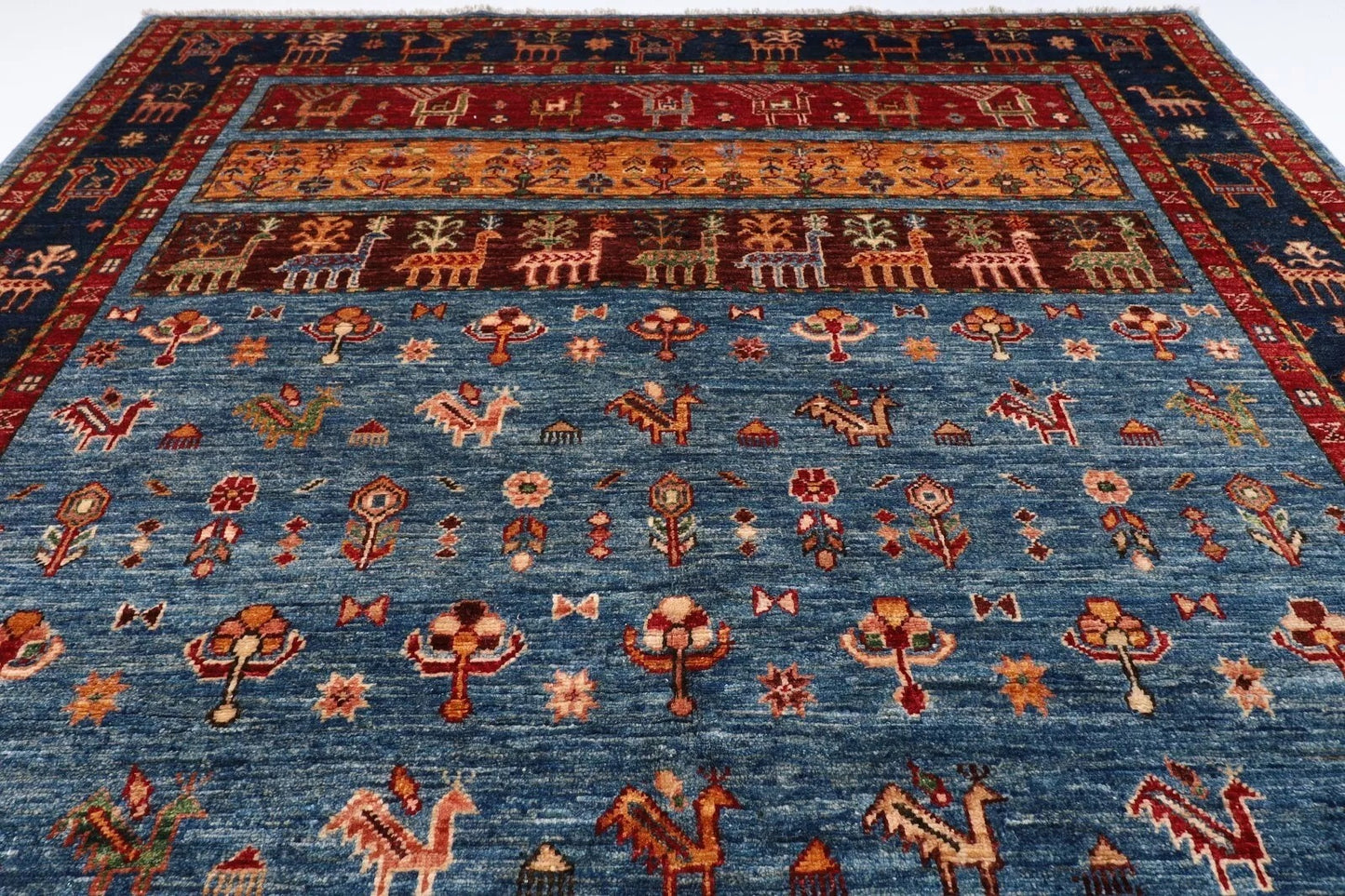171 x 240 cm | Animal Afghan Tribal Hand Knotted Veg Dye Wool Carpet