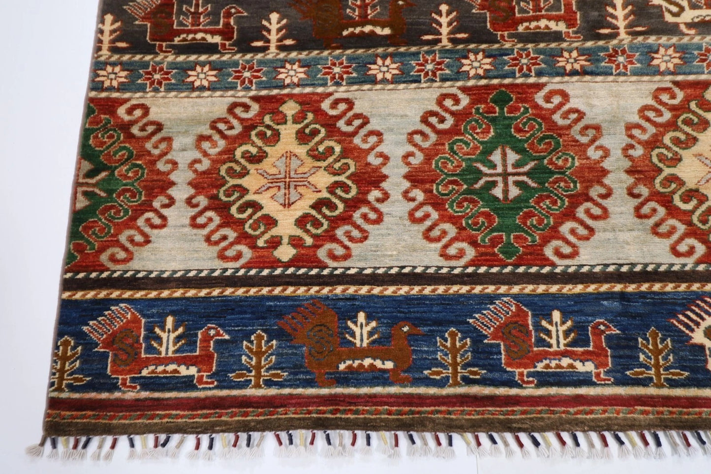 196 x 299 cm | Striped Afghan Tribal Hand Knotted Carpet