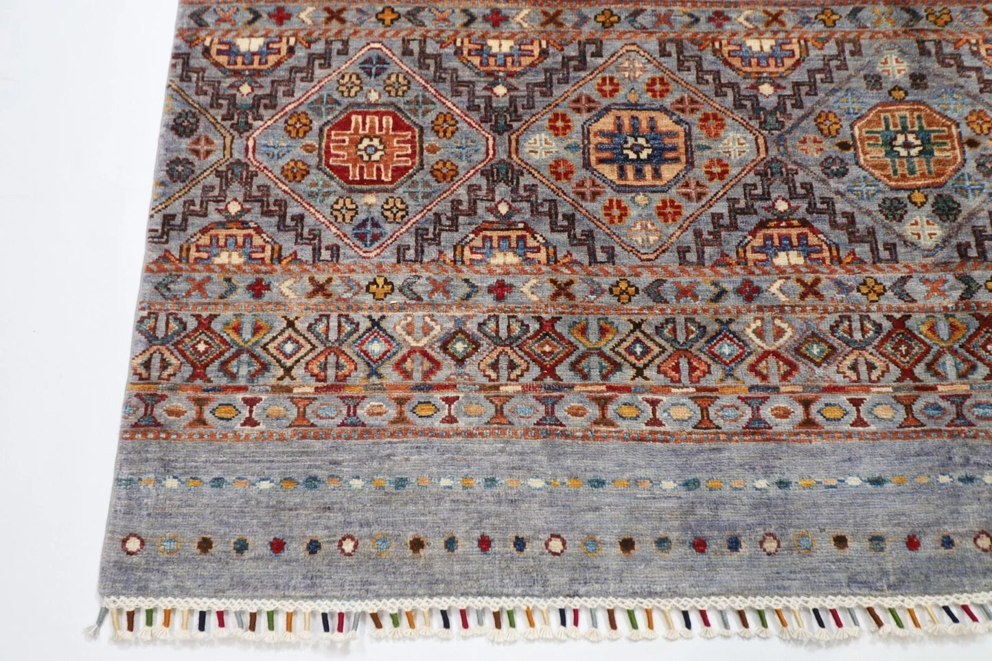 179 x 250 cm | Blueish Grey Afghan Tribal Hand Knotted Veg Dye Wool Carpet