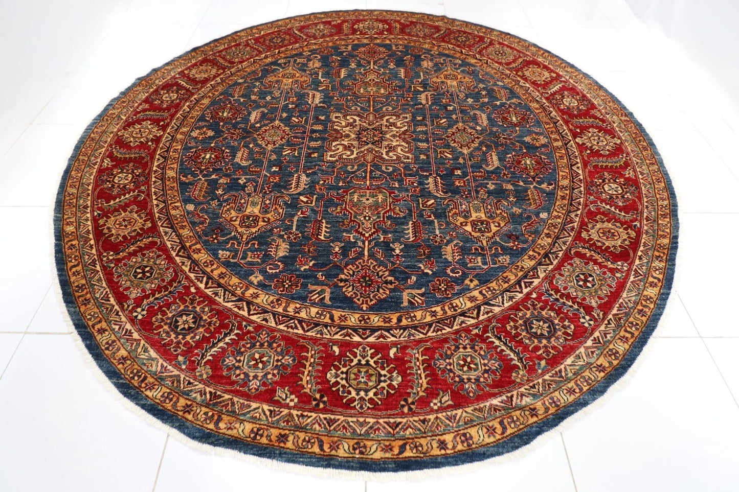300 x 309 cm | Kazak Afghan Tribal Hand Knotted Wool Round Carpet