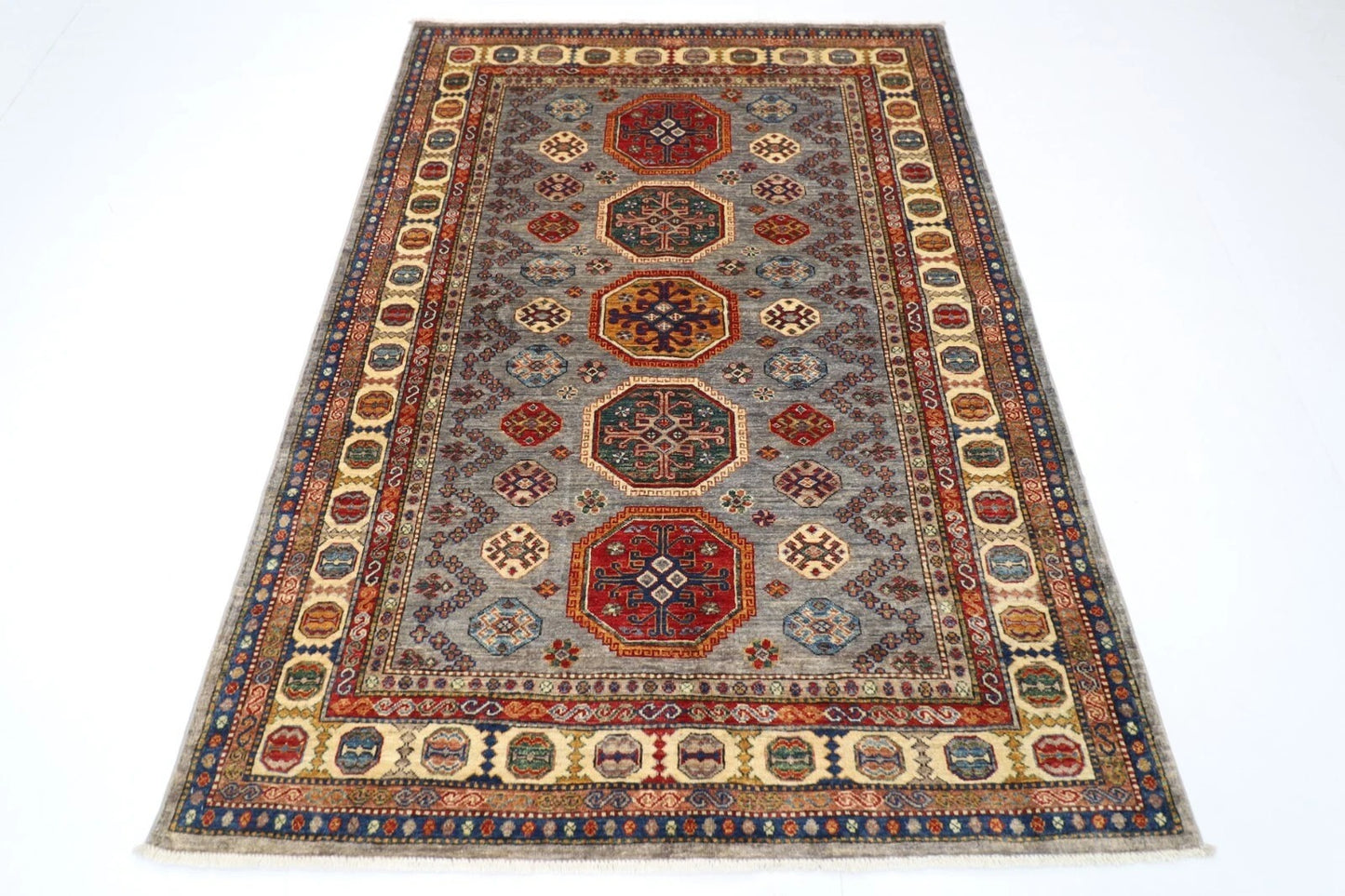 150 x 208 cm | Kazak Afghan Tribal Hand Knotted Veg Dye Wool carpet