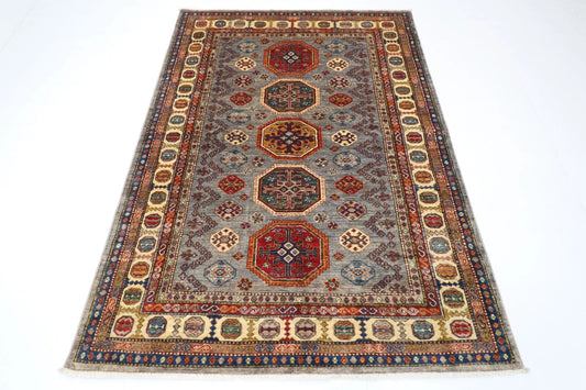 150 x 208 cm | Kazak Afghan Tribal Hand Knotted Veg Dye Wool carpet