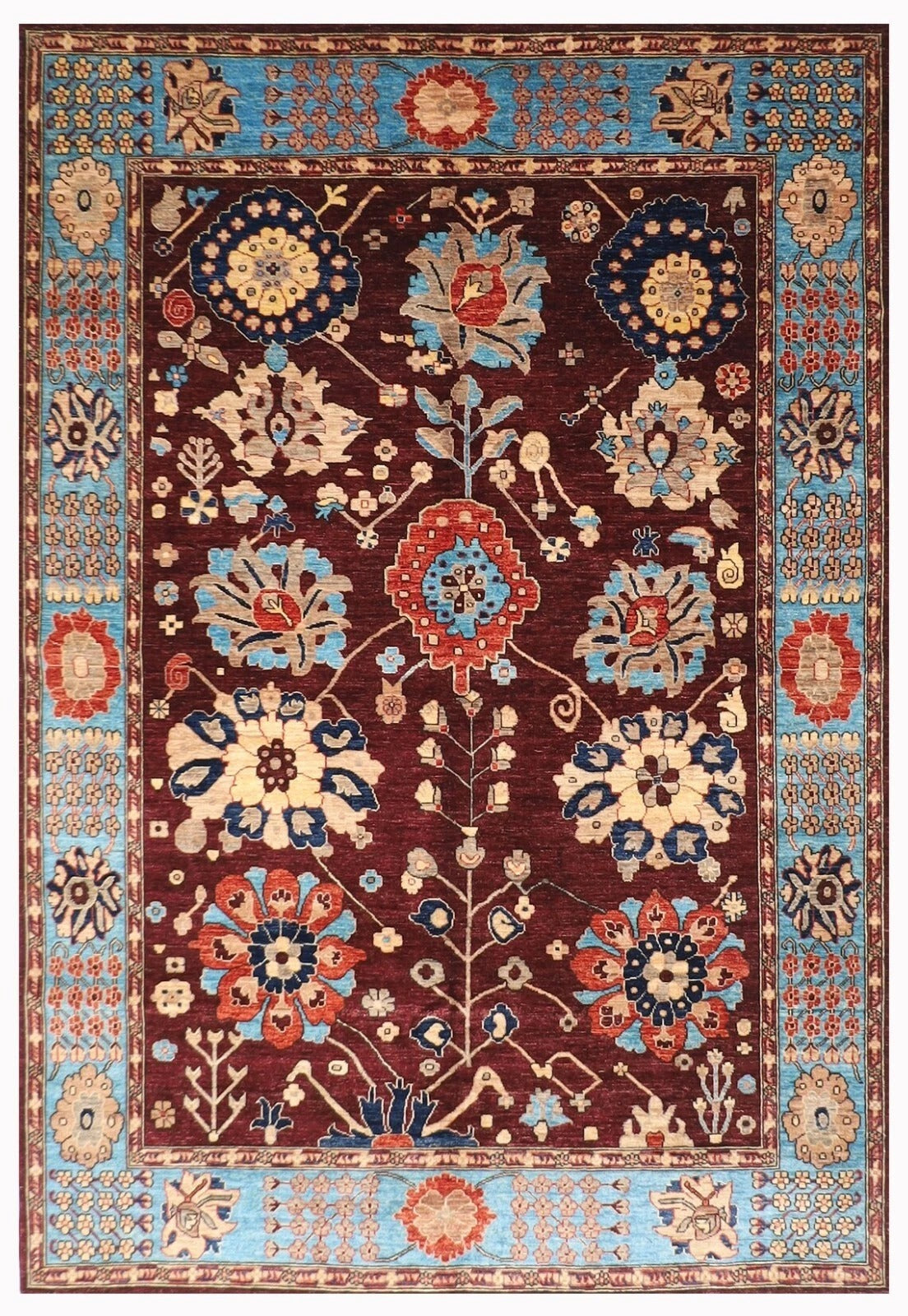 185 x 280 cm | Floral Brown Afghan Tribal Hand Knotted Veg Dye Wool Carpet