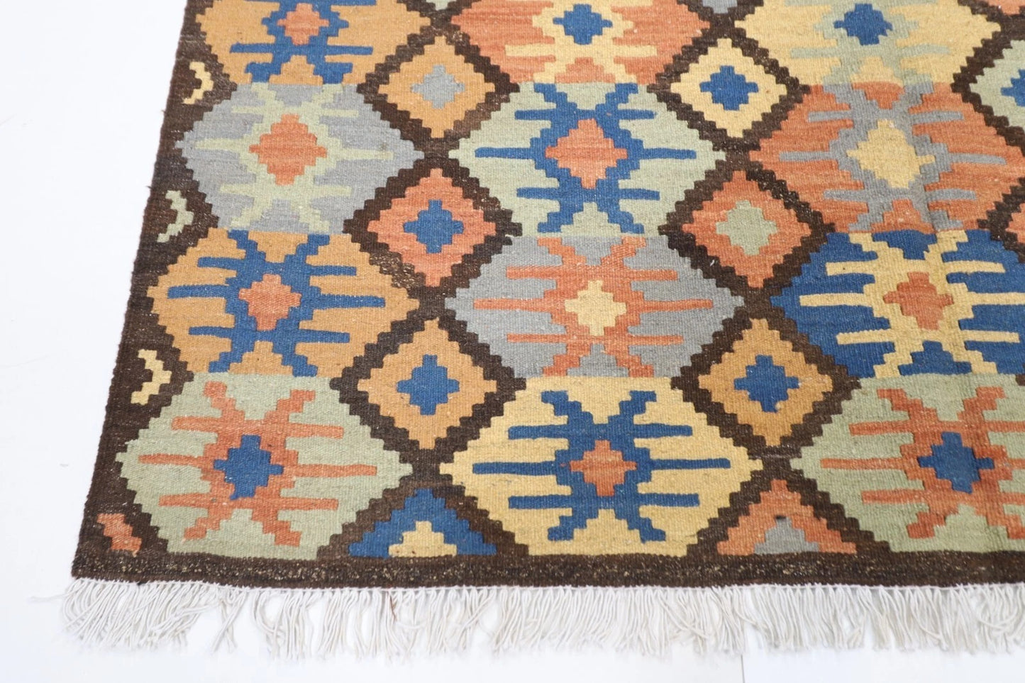 152 x 205 cm | Flat Weave Afghan Tribal Hand Knotted Veg Dye Wool Kilim