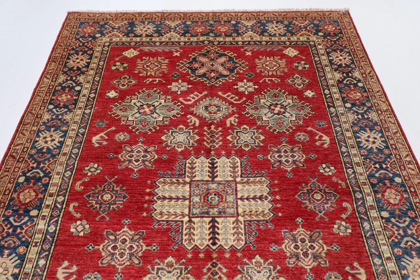 188 x 268 cm | Kazak Red Afghan Tribal Hand Knotted Veg Dye Wool Carpet