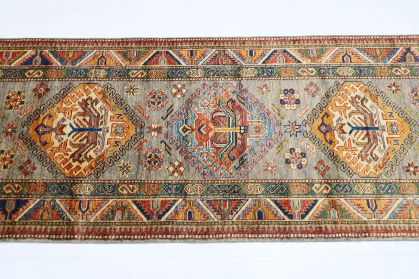 79 x 293 cm | Kazak Afghan Tribal Hand Knotted Wool Runner