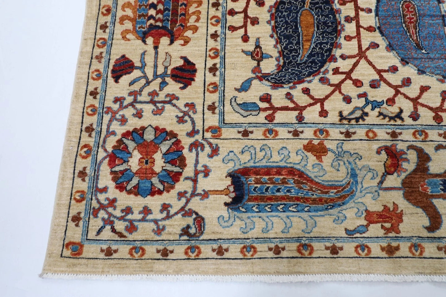 184 x 268 cm | Suzani Beige Afghan Tribal Hand Knotted Veg Dye Wool carpet