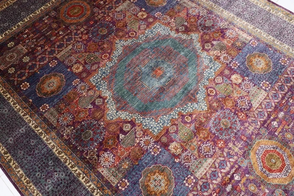 274 x 364 cm | Purple Mamluk Afghan Tribal Hand Knotted Carpet