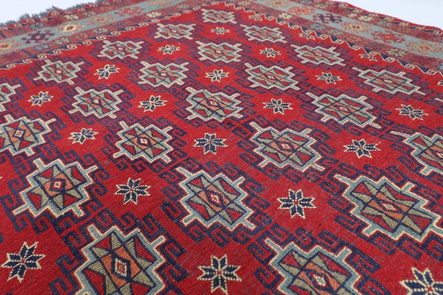 149 x 202 cm | Sumak Tribal Hand Knotted Veg Dye Wool Kilim