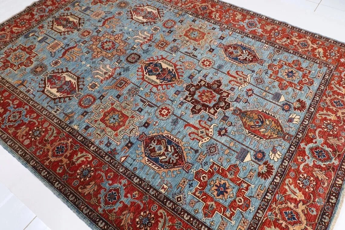 192 x 267 cm | Waziri Blue Afghan Tribal Hand Knotted Veg Dye Wool Carpet