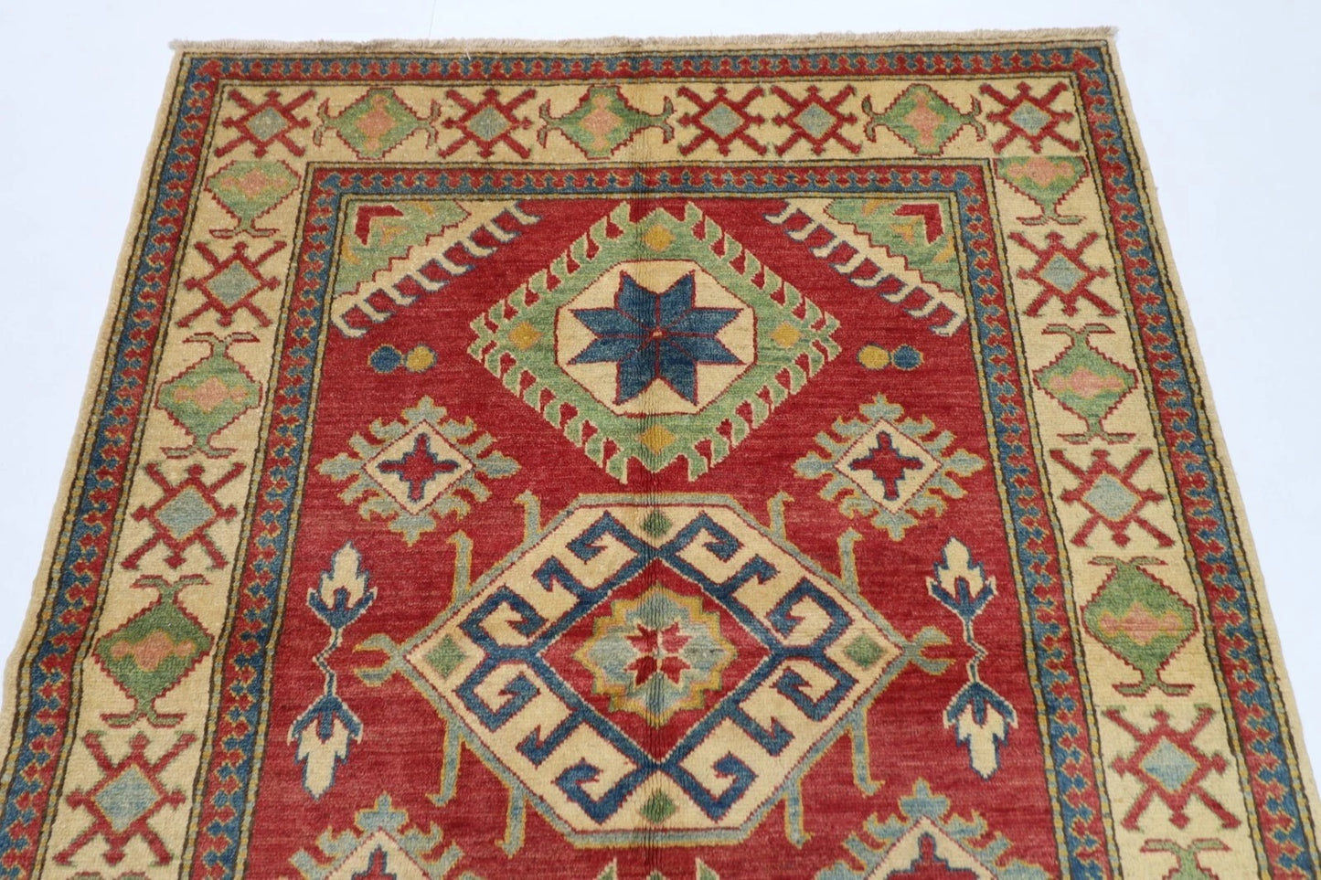 145 x 184 cm | Kazak Tribal Hand Knotted Veg Dye Wool Carpet