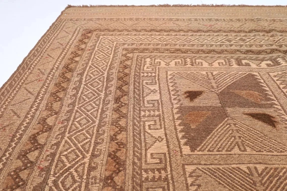 186 x 263 cm | Barjesta Beige Flat Weaved Afghan Tribal Hand Knotted Carpet Kilim