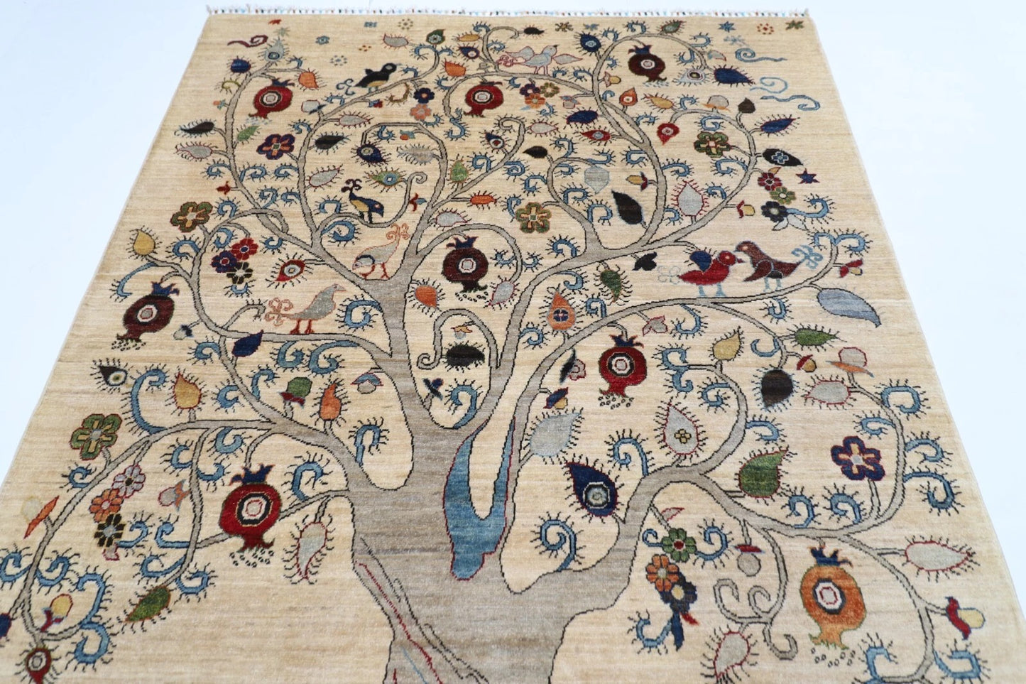 176 x 247 cm | Beige Afghan Tribal Hand Knotted Veg Dye Wool Carpet