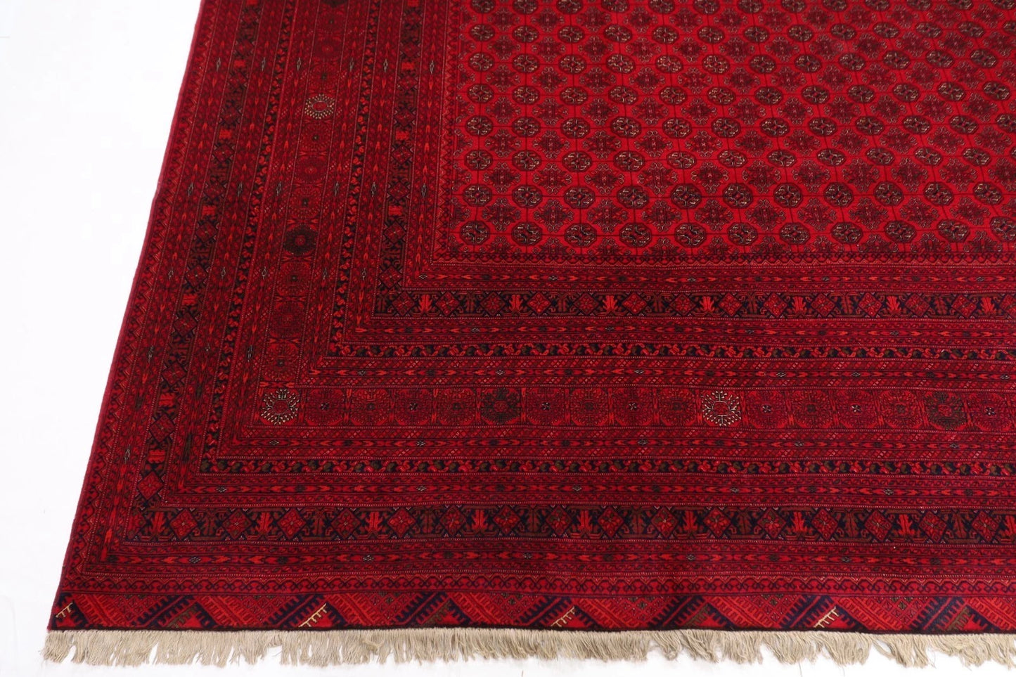 296 x 385 cm | Fine Bokhara Afghan Hand Knotted Carpet