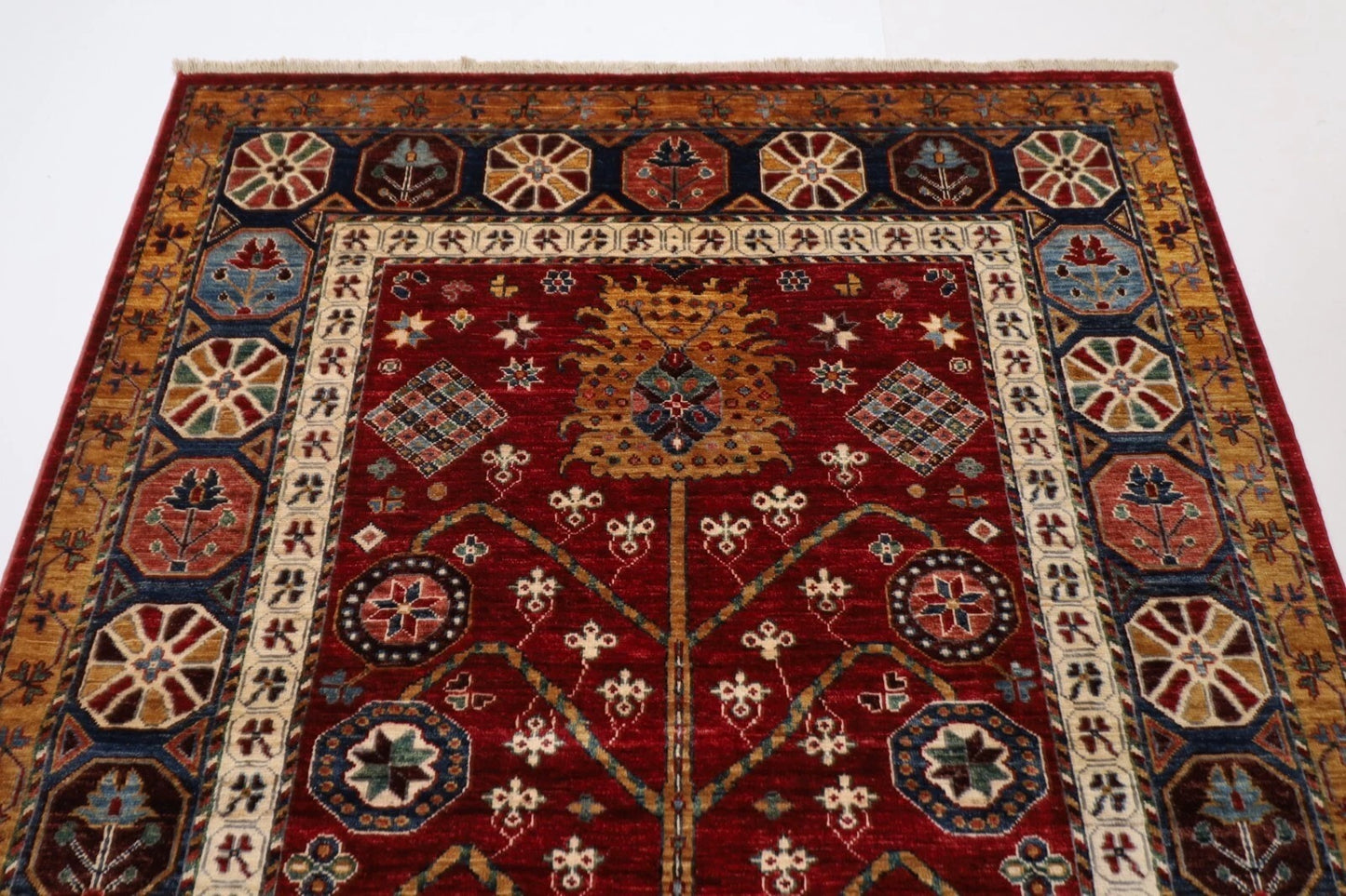 152 x 203 cm | Afghan Tribal Hand Knotted Veg Dye Wool Carpet