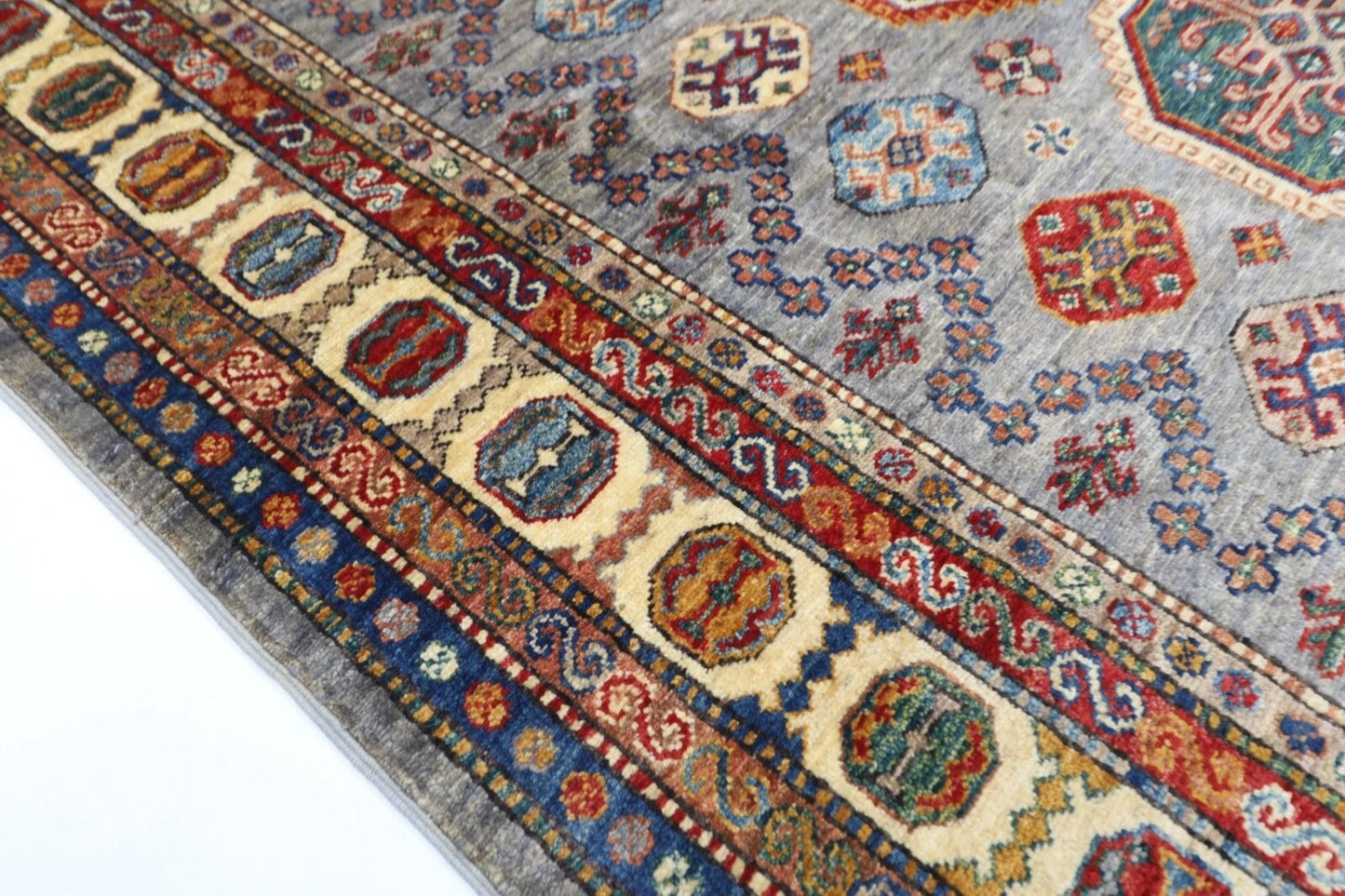 150 x 208 cm | Kazak Afghan Tribal Hand Knotted Veg Dye Wool carpet