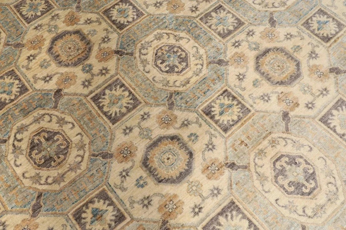 378 x 477 cm | Beige Afghan Handmade Large Size Area Rug Hand Knotted Carpet Living Room Rug